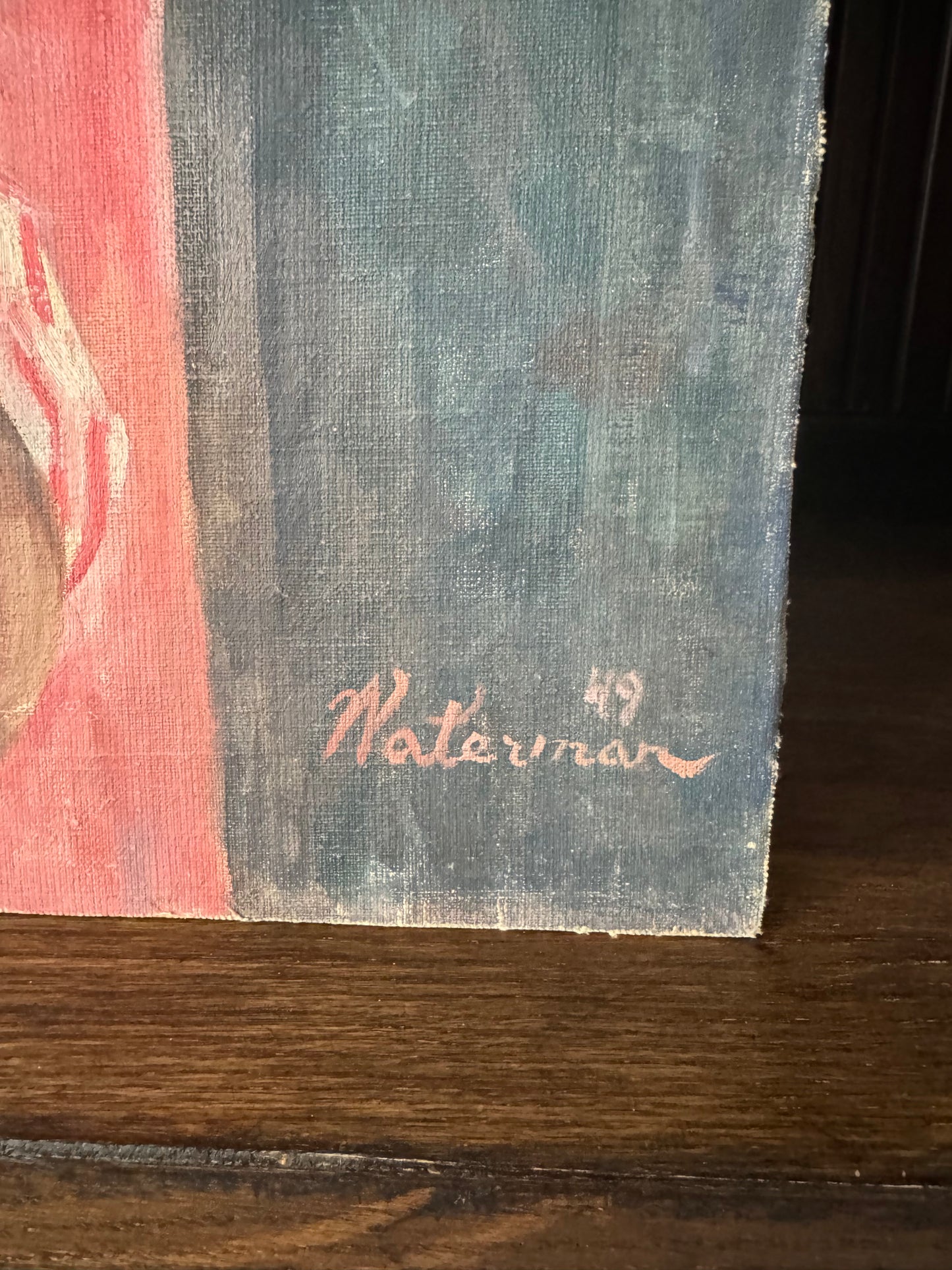 1940s Nude Painting of a Woman w/ Striped Towel Signed Waterman- 18x22”