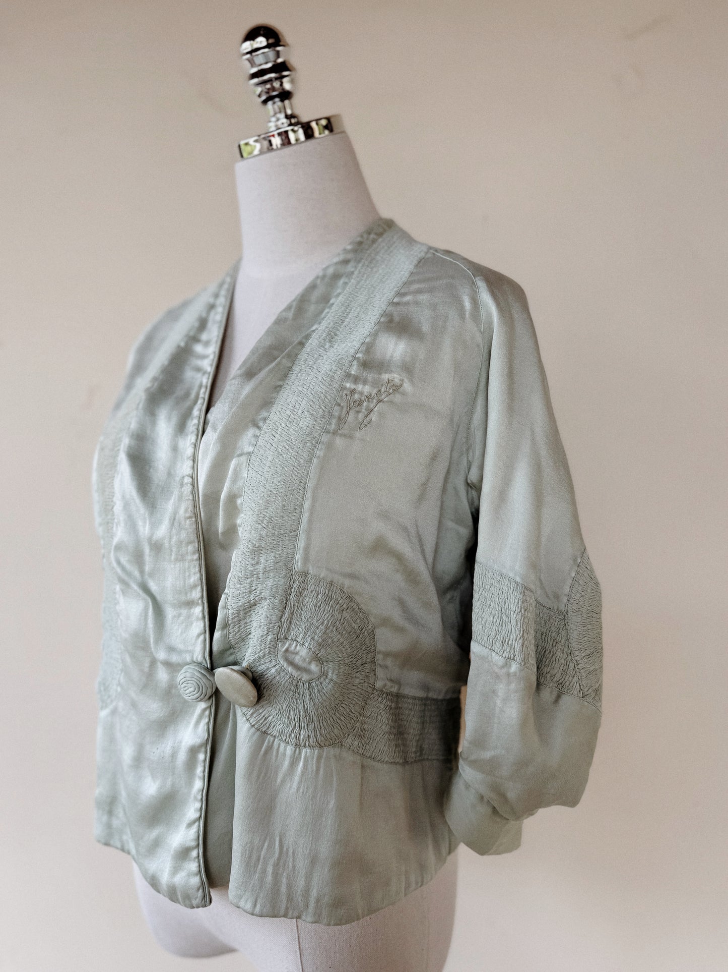 1920s Sea Foam Charmeuse Silk Jacket- S-M