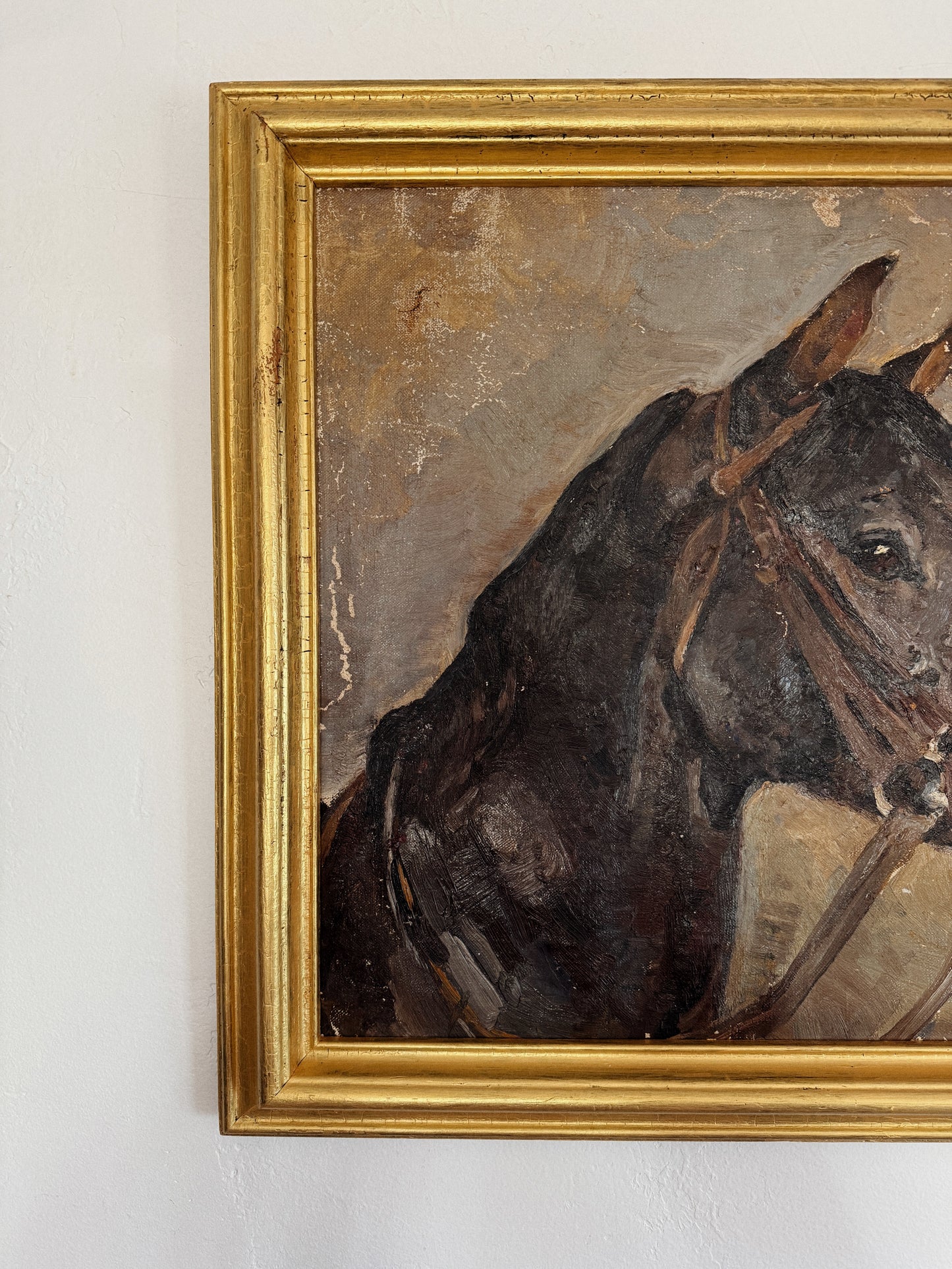 1930s Horse Portrait Oil Painting- 21x22”