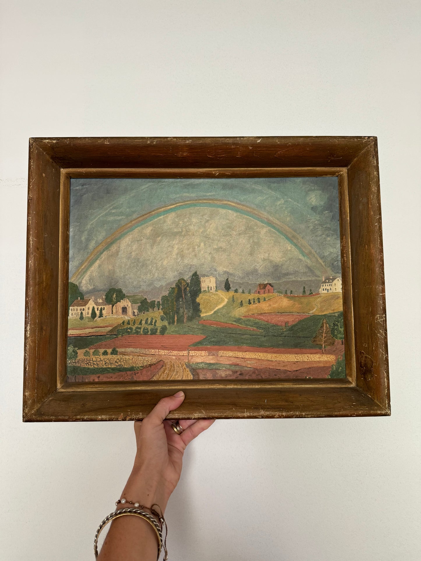 1950s American Folk Art Painting Brook Farm- 15x19”