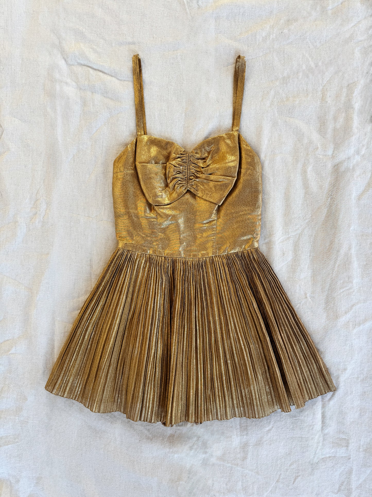 1950s Golden Lamé Bombshell Pleated Playsuit- S