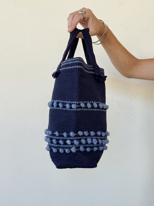 1940s/50s Navy Two Tone Arrowcraft Woven Bag- M