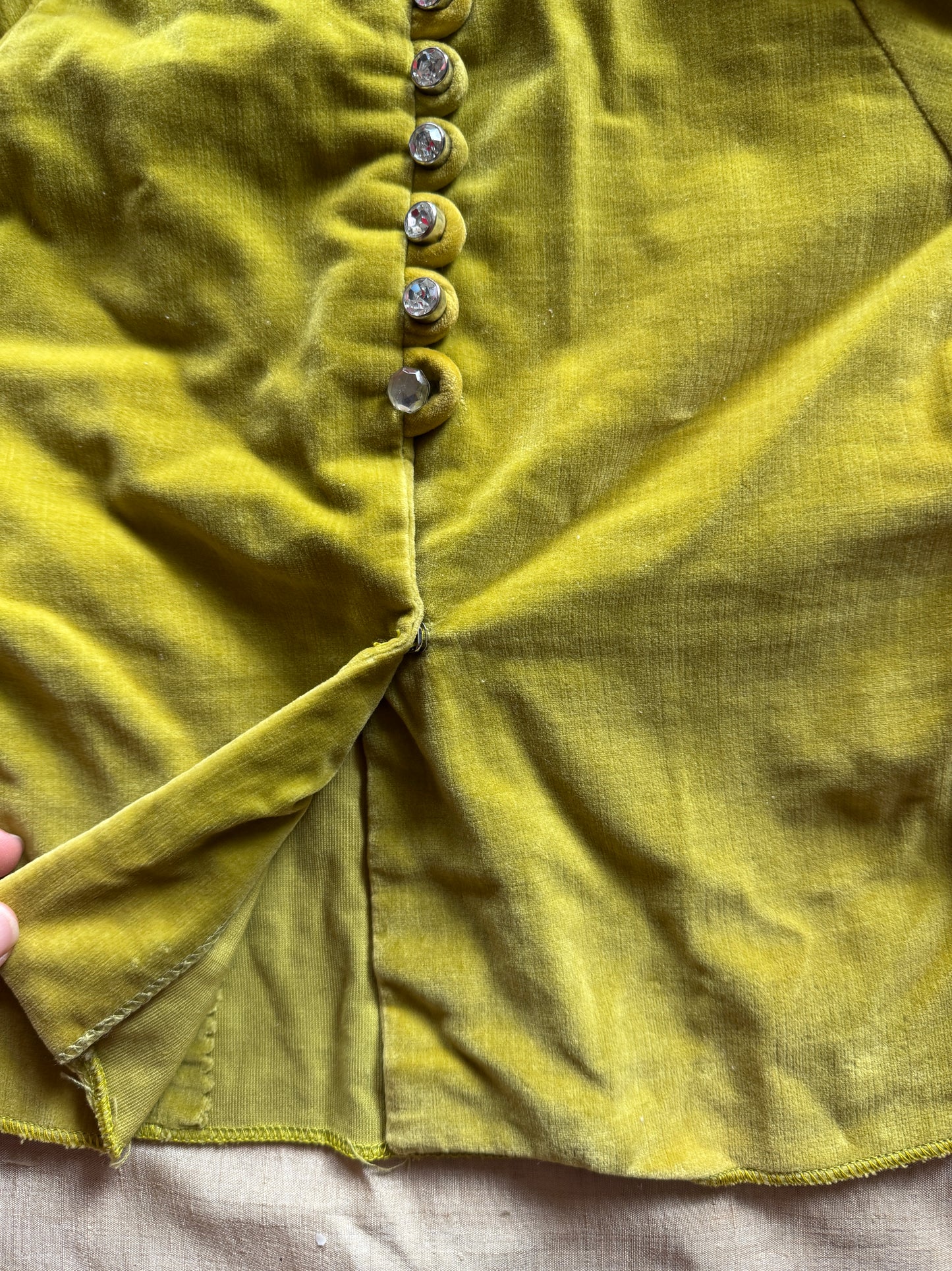 1950s Chartreuse Velveteen Rhinestone Bustier Top- XS/S