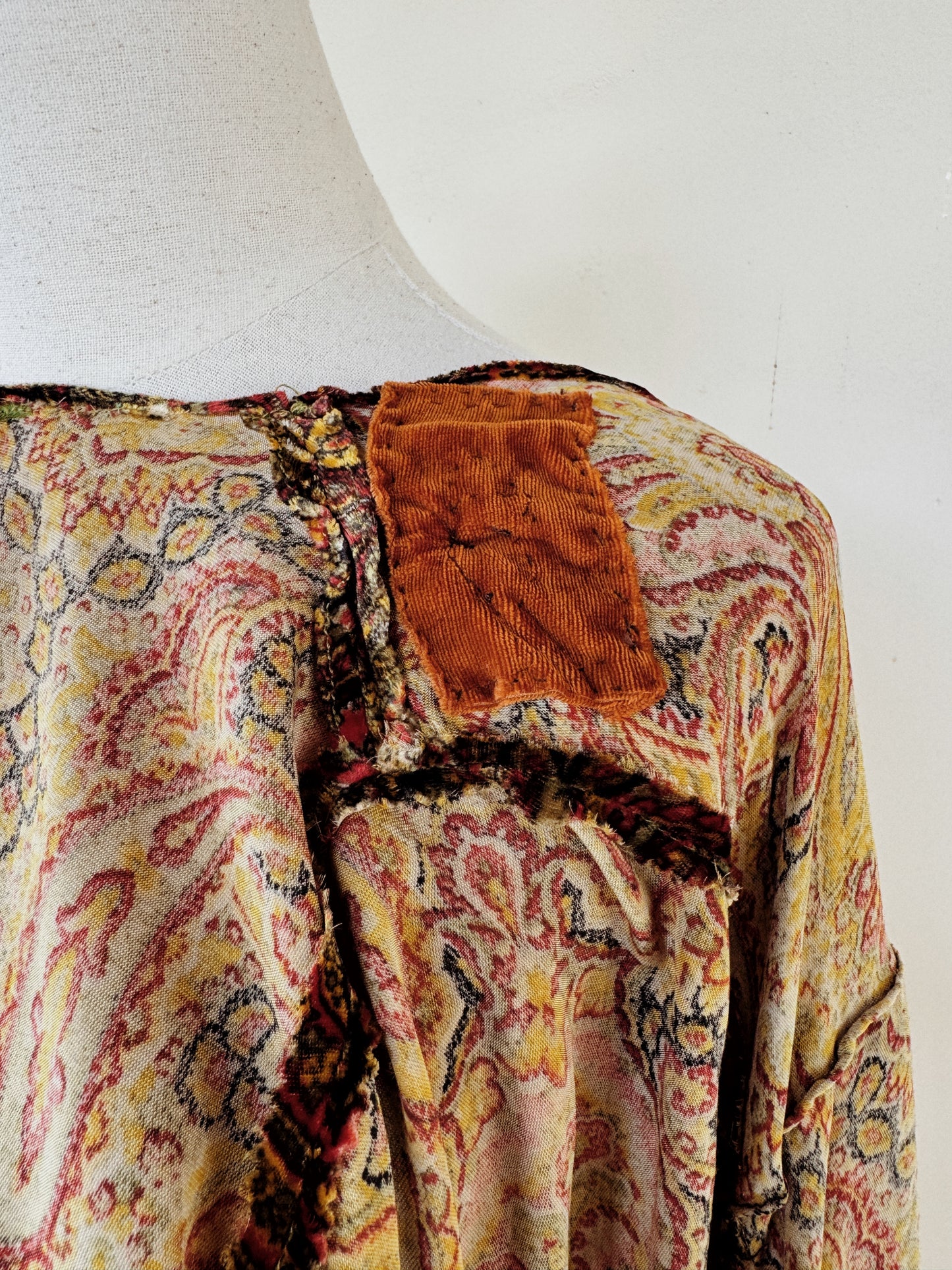 1930s Paisley Silk Velvet Jacket w/ Large Celluloid Button- S/M