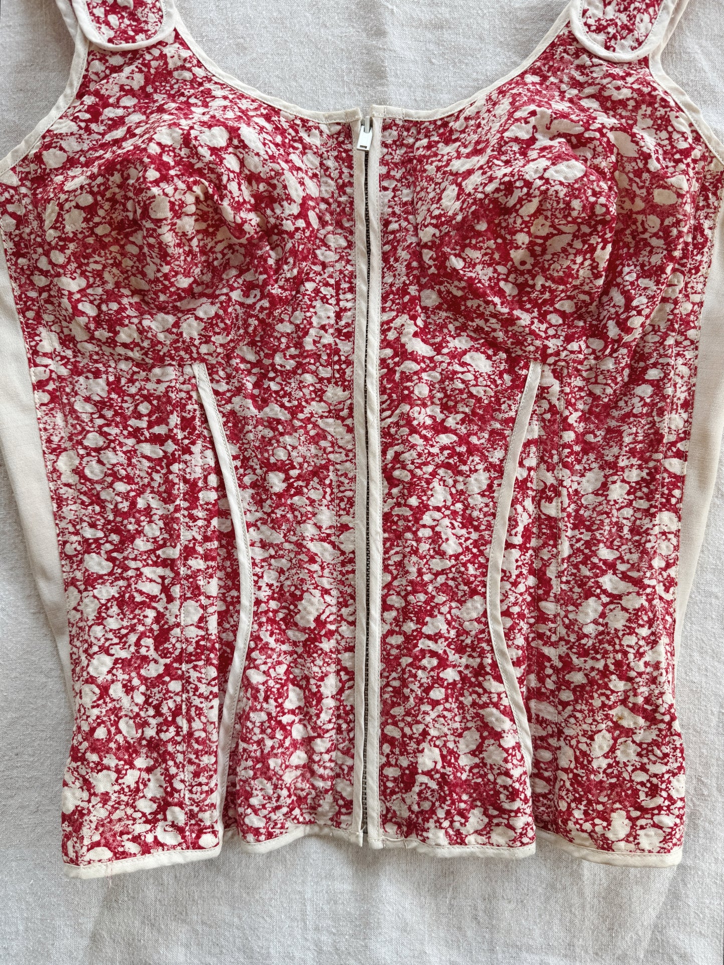 1940s Spongeware Novelty Zipper Front Corset- S