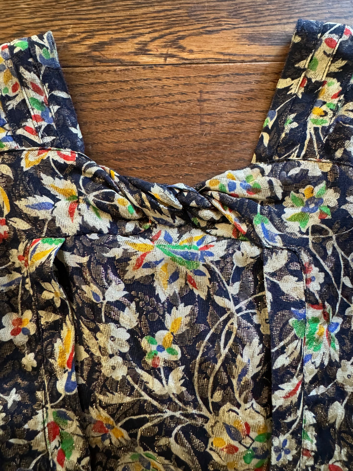 1930s Rare Rainbow Floral Lamé Mutton Sleeve Jacket- S/M