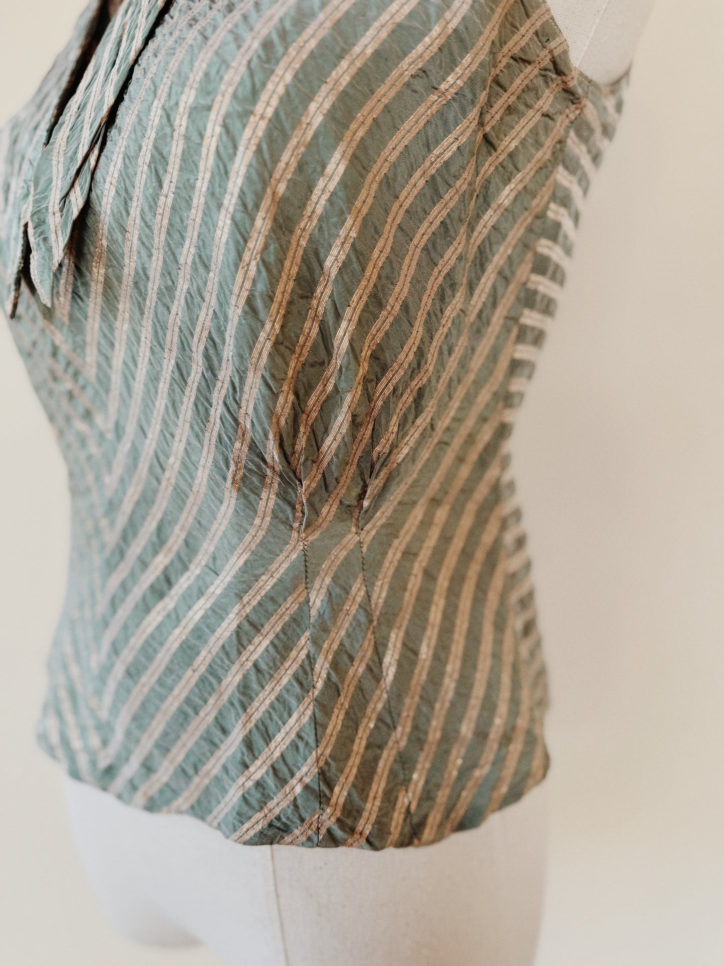 1930s Sea Foam Lamé Dagger Collar Halter Top- S/M