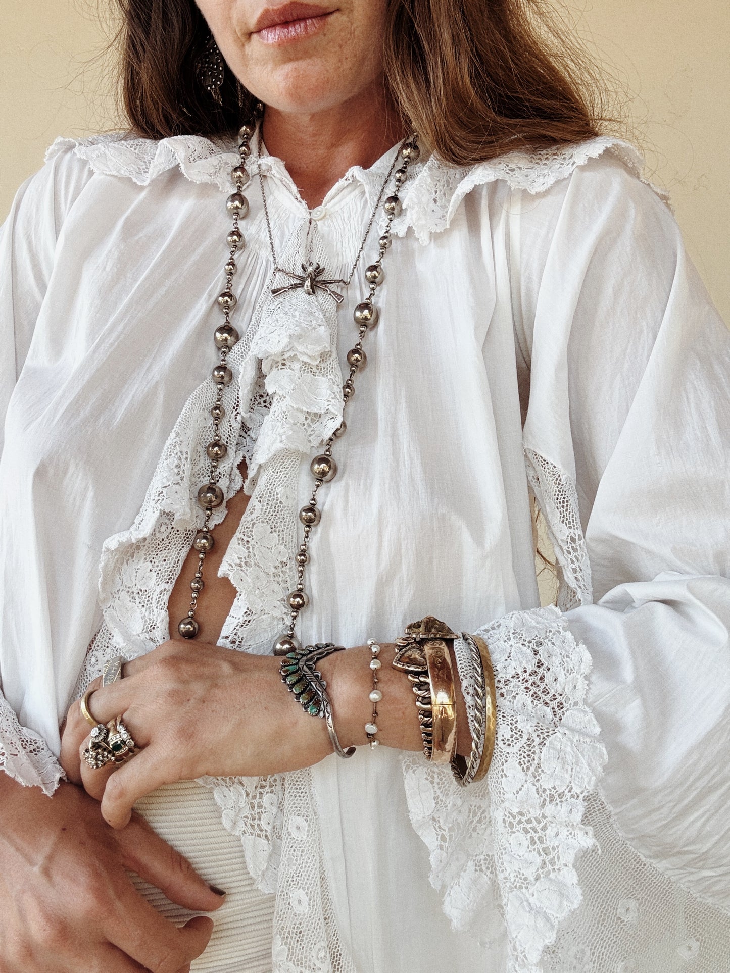 Edwardian White Angel Sleeve Boudoir Robe w/ Handmade Lace- S-S/M