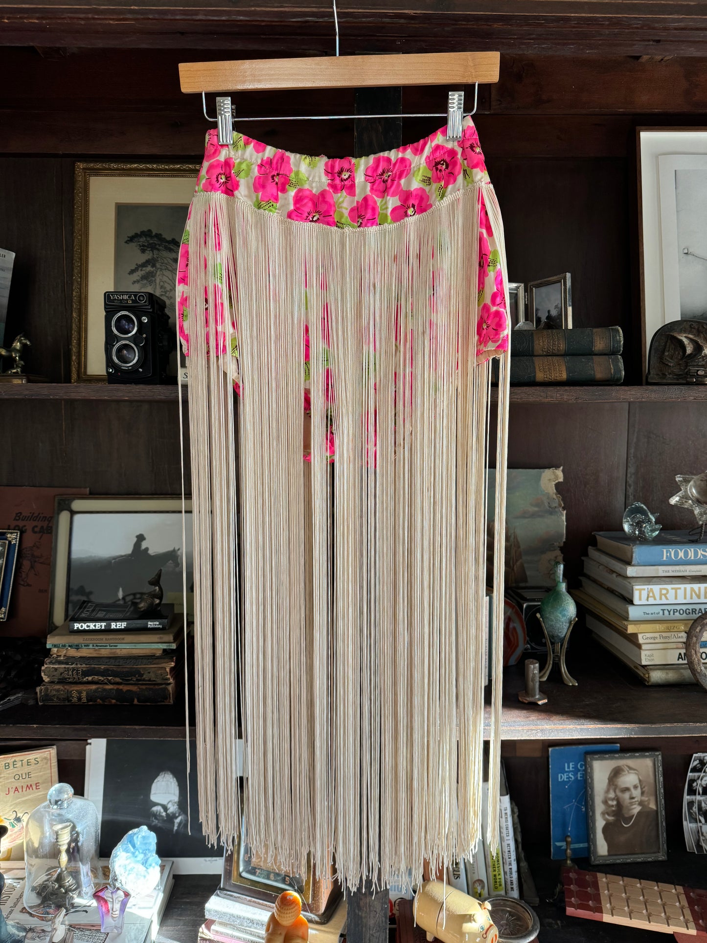 1940s Long Fringe Day Glo Floral Show Girl Bottoms- M