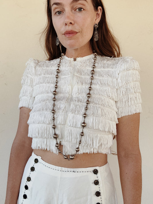1930s Rare Cropped Tiered Fringe Zipper Front Top- S
