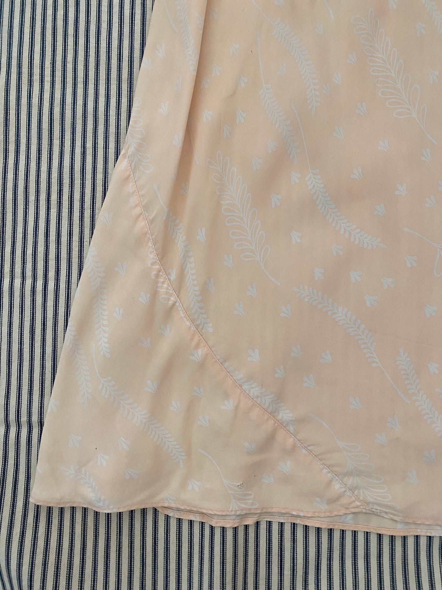 1940s Cold Rayon + Silk Pale Pink Slip Dress w/ White Leaf Print- S/M