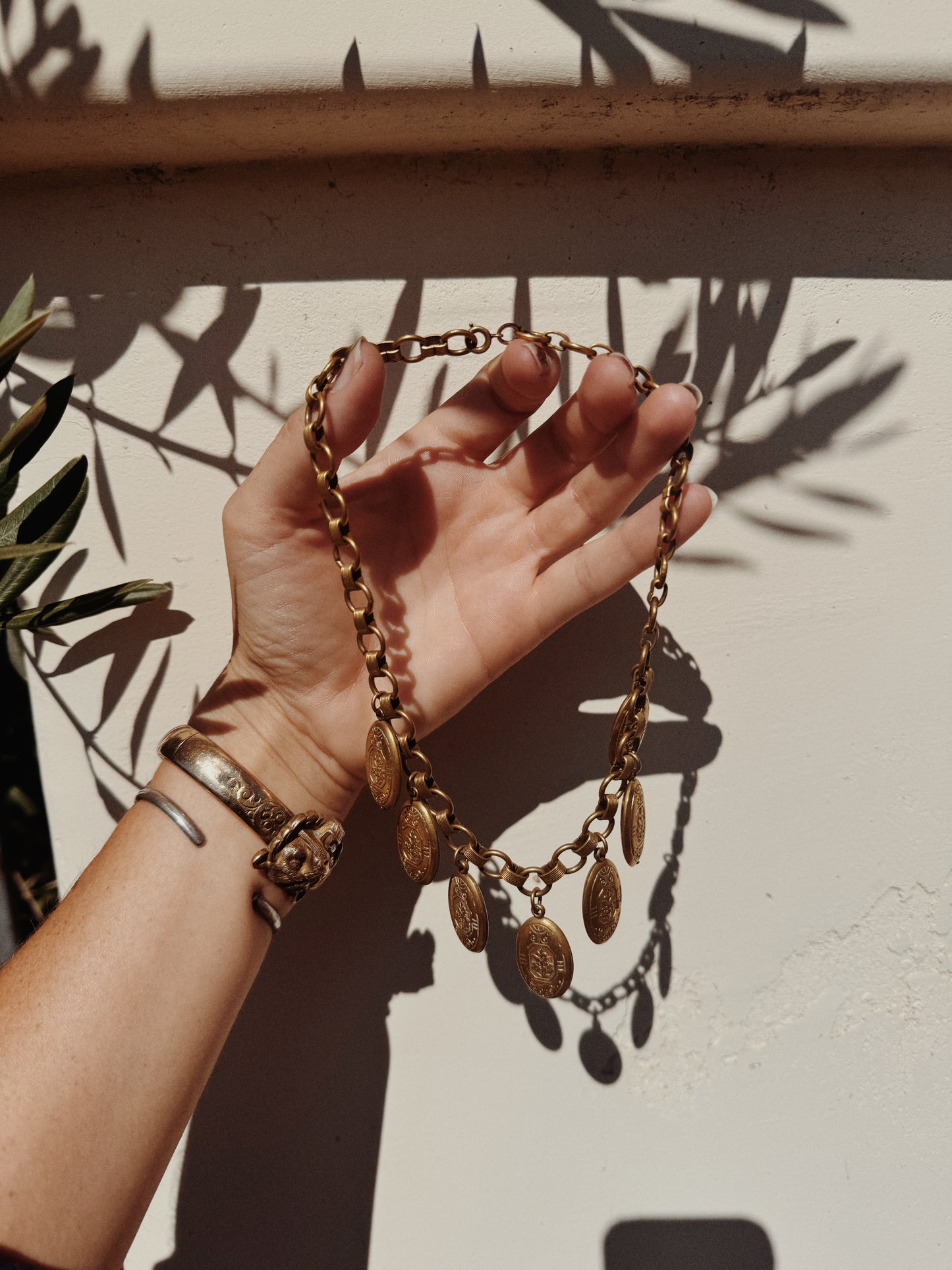 1930s Deco Brass Tiered Locket Necklace
