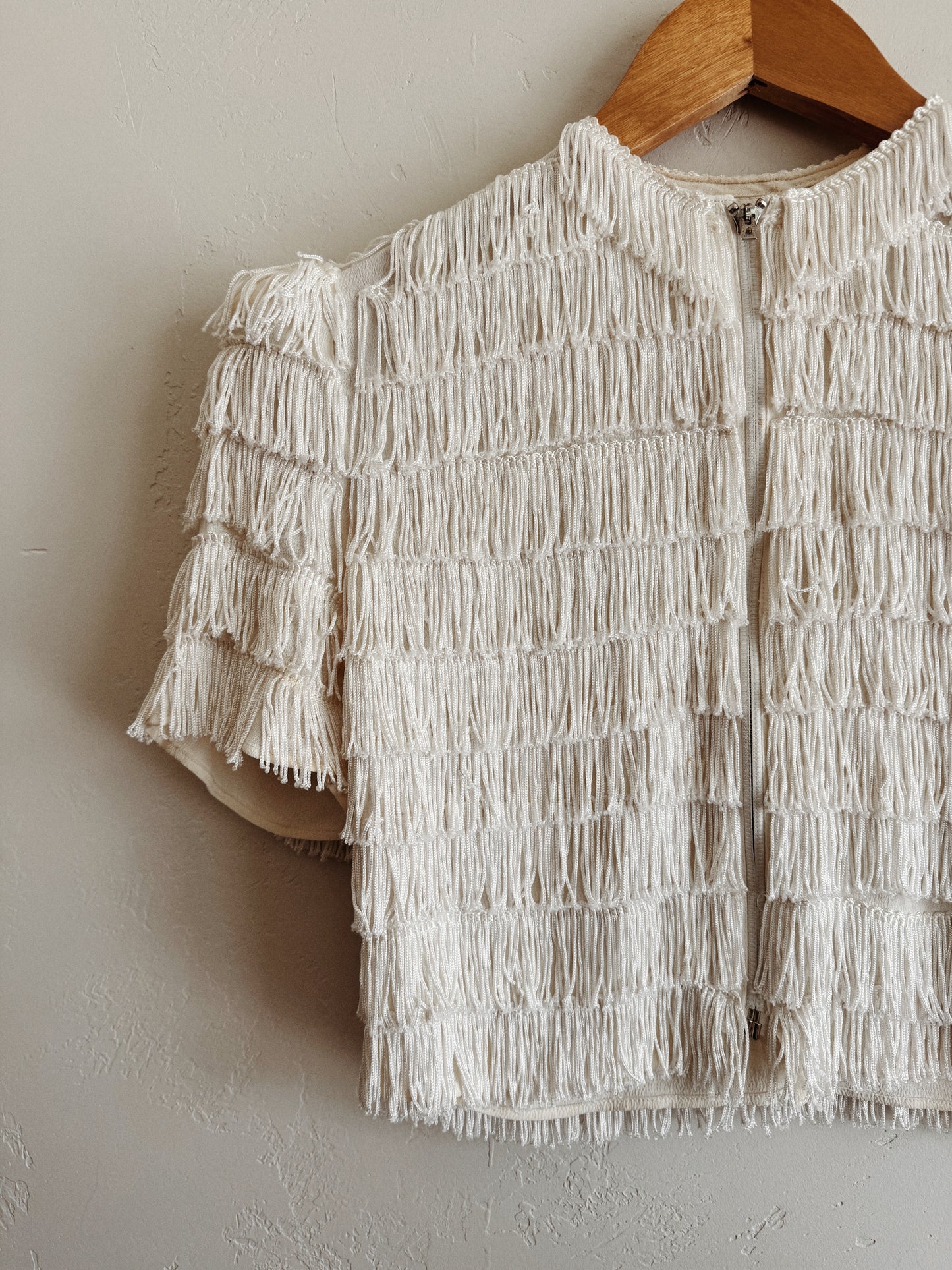 1930s Rare Cropped Tiered Fringe Zipper Front Top- S