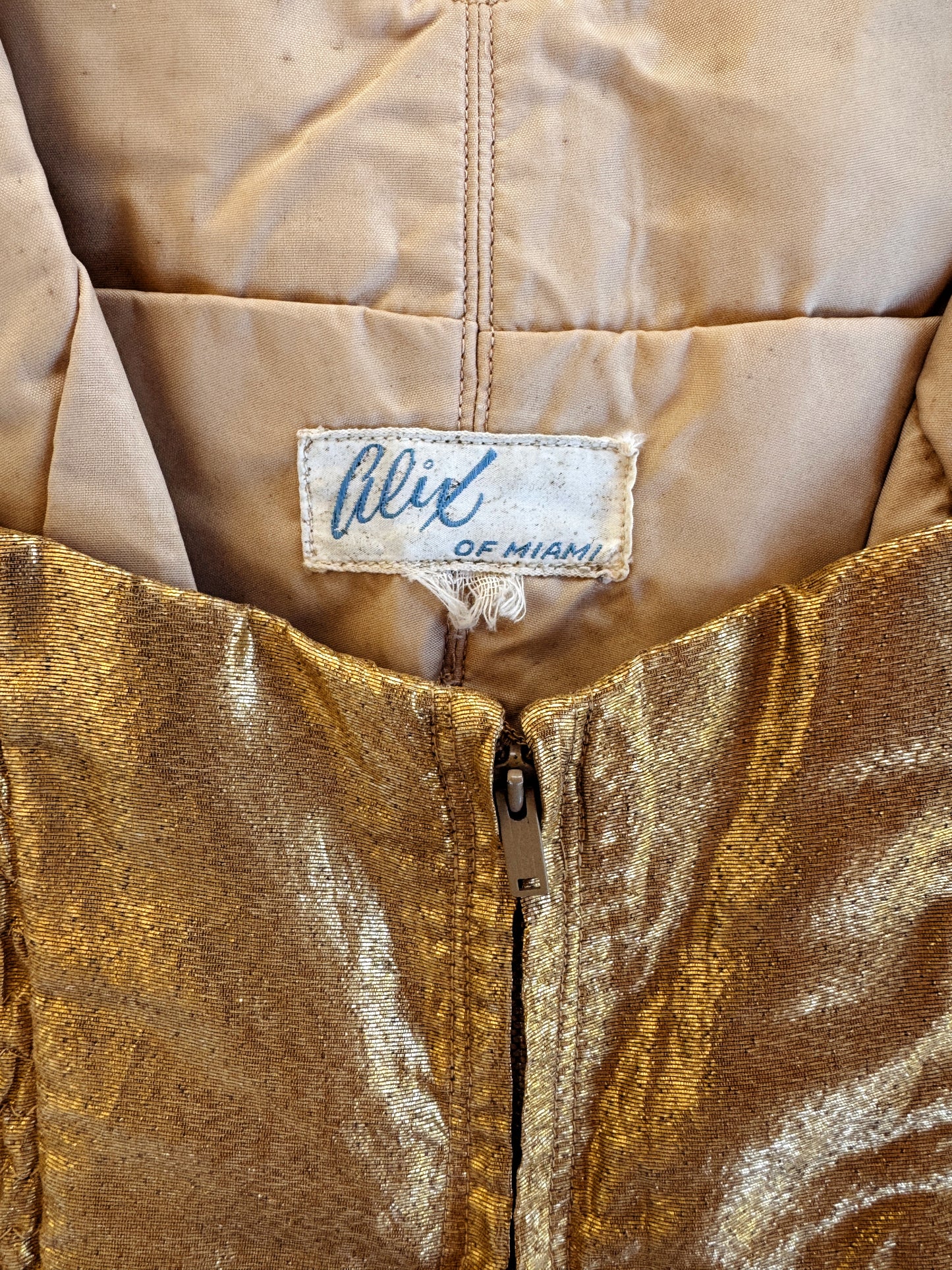 1950s Golden Lamé Bombshell Pleated Playsuit- S