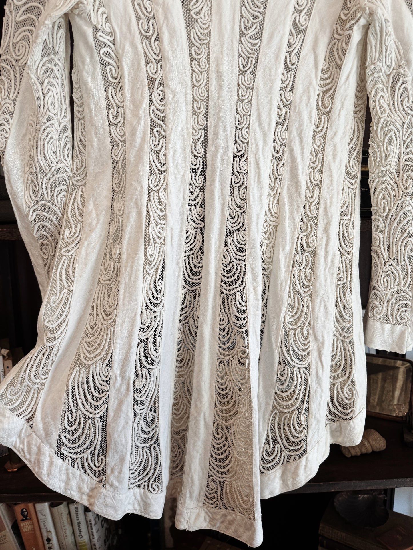 Edwardian White Linen + Net Soutache Jacket- S/M