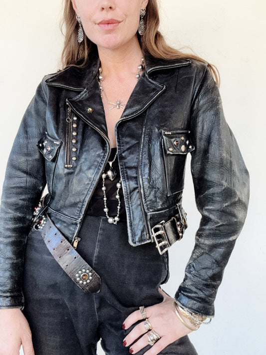 1947 Rare Embellished Harley Davidson Cycle Queen Moto Jacket- S/M