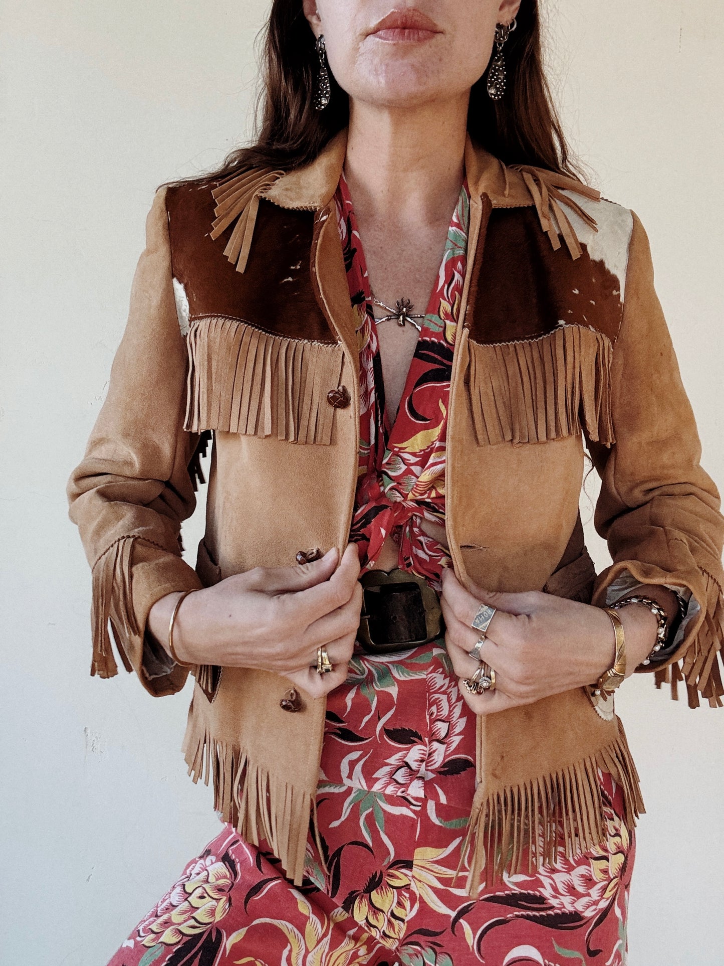 1950s Cowhide + Butter Suede Fringe Cowboy Jacket- S