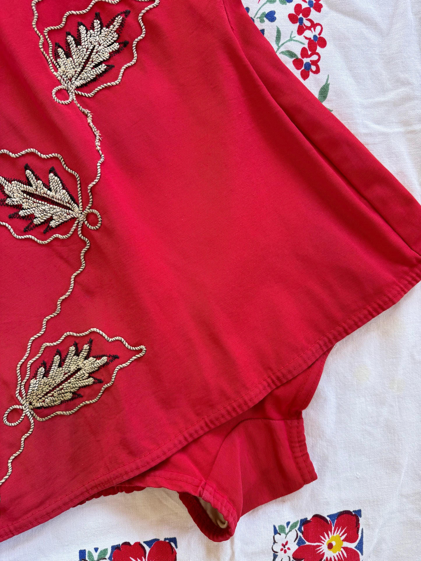 1950s Crimson Bullet Bra Halter Bathing Suit w/ Soutache Design- M/L