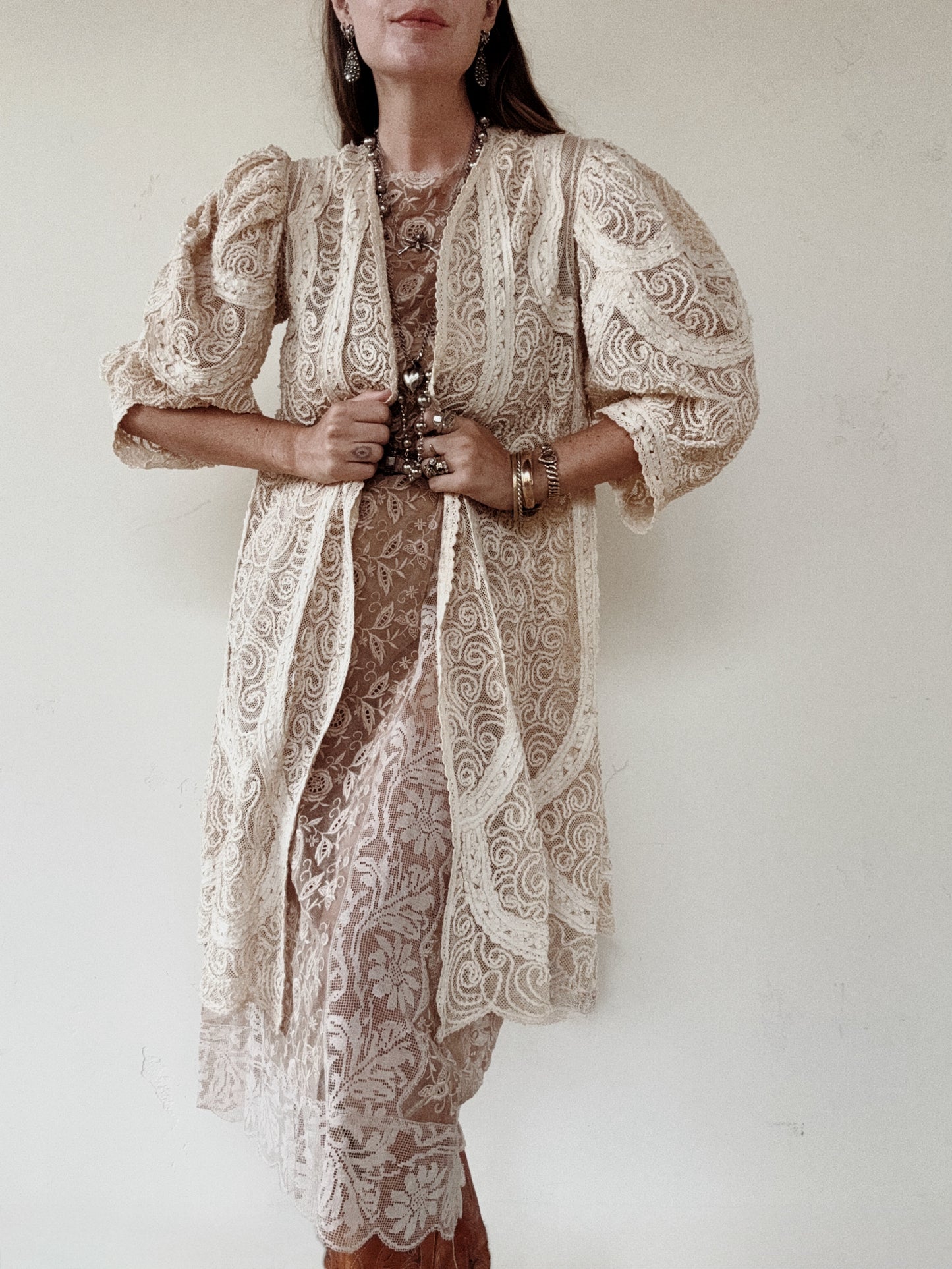 Antique Balloon Sleeve Net + Soutache Duster
