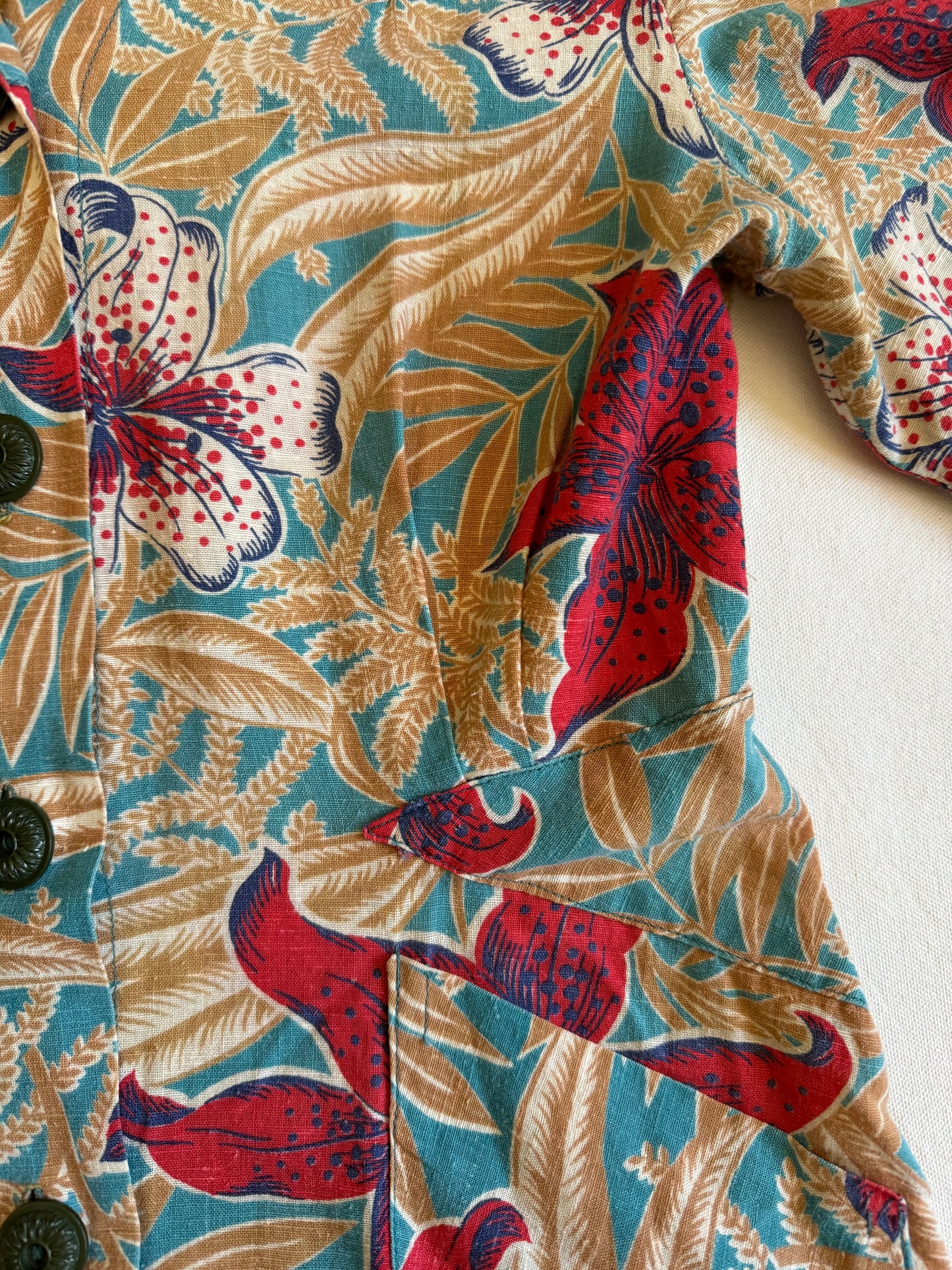 1940s Hawaiian Floral Cotton Blouse- S