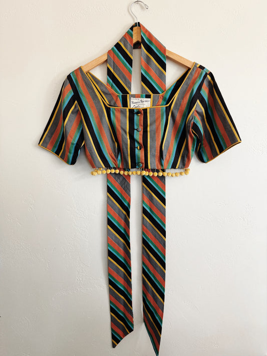 1940s/50s Striped Cropped Top w/ Pom Poms
