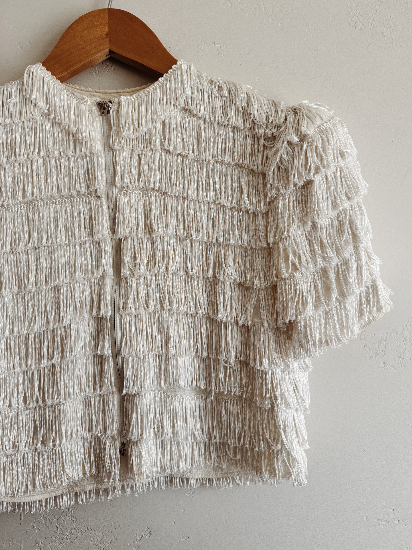 1930s Rare Cropped Tiered Fringe Zipper Front Top- S