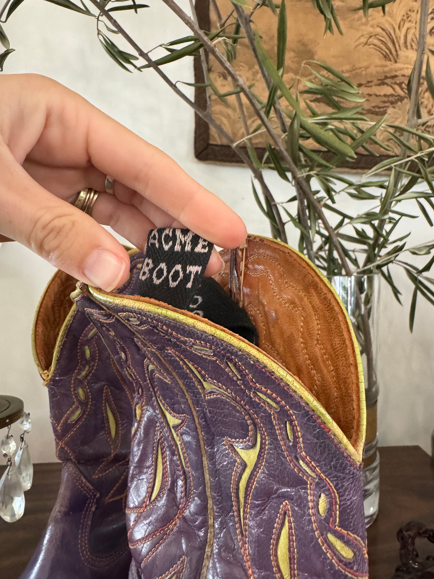 1950s Purple + Chartreuse Acme Inlay Cowboy Boots- 6