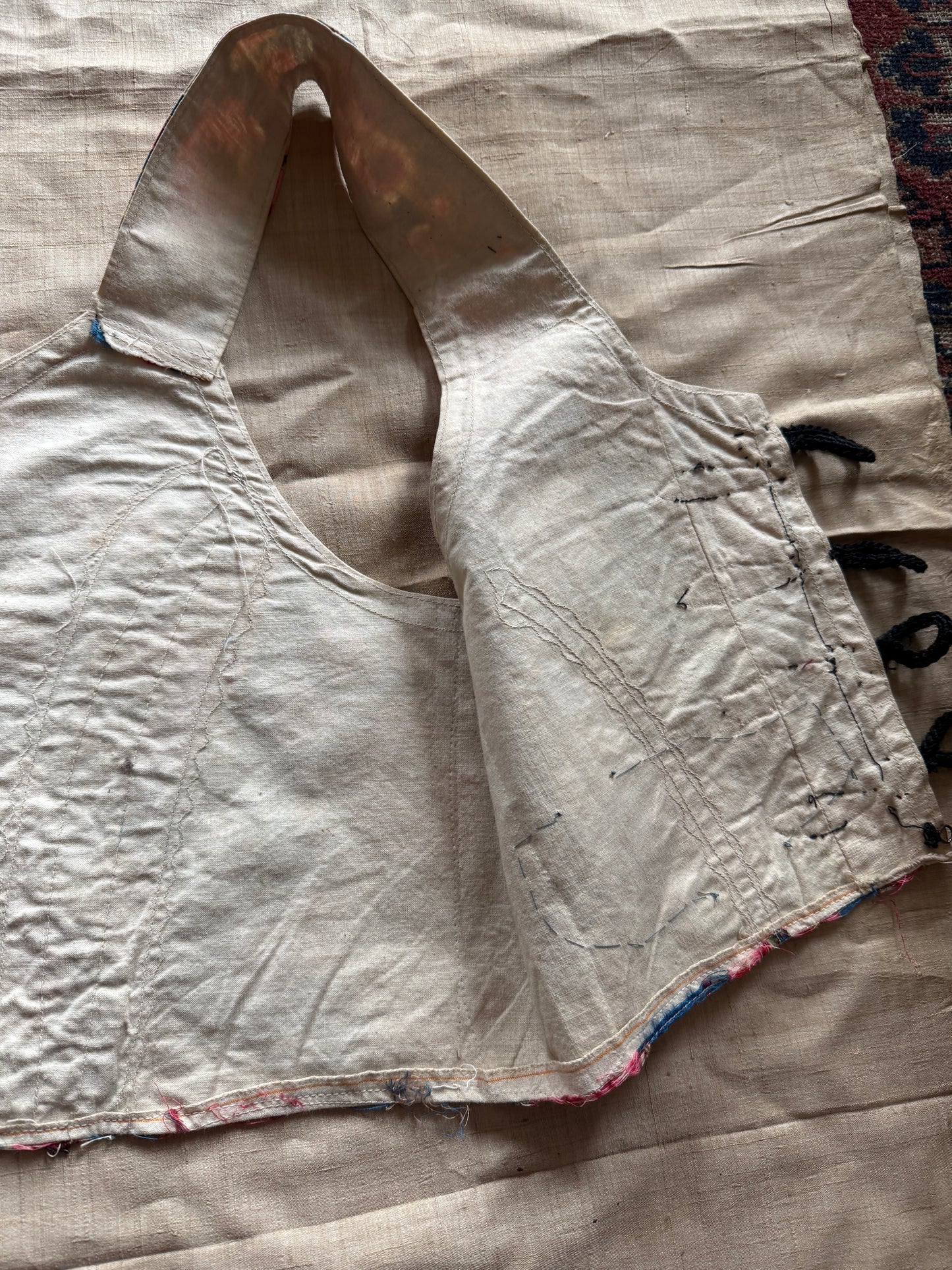 Antique Eastern European Silk Rose Folk Bodice Vest- S/M