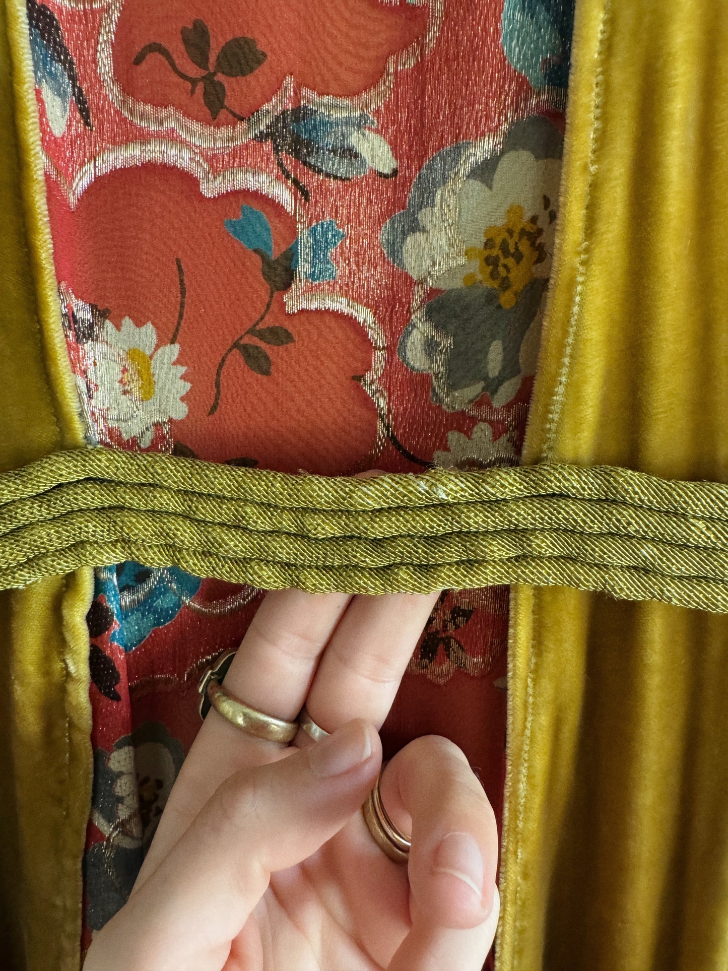 1930s Medieval Golden Velvet + Red Floral Lamé Gown- S/M