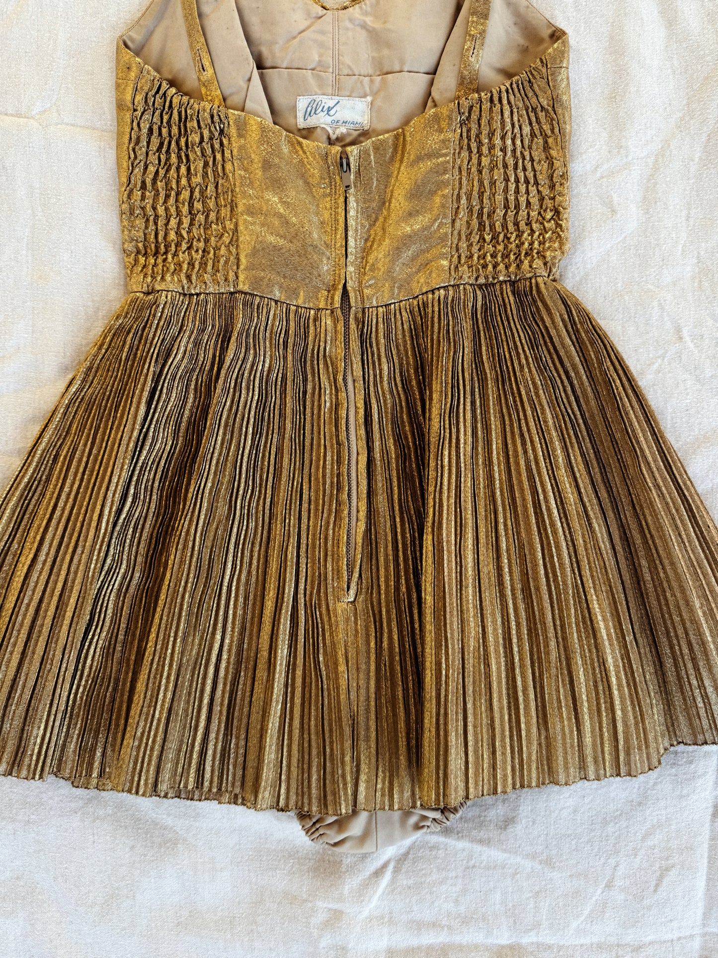 1950s Golden Lamé Bombshell Pleated Playsuit- S