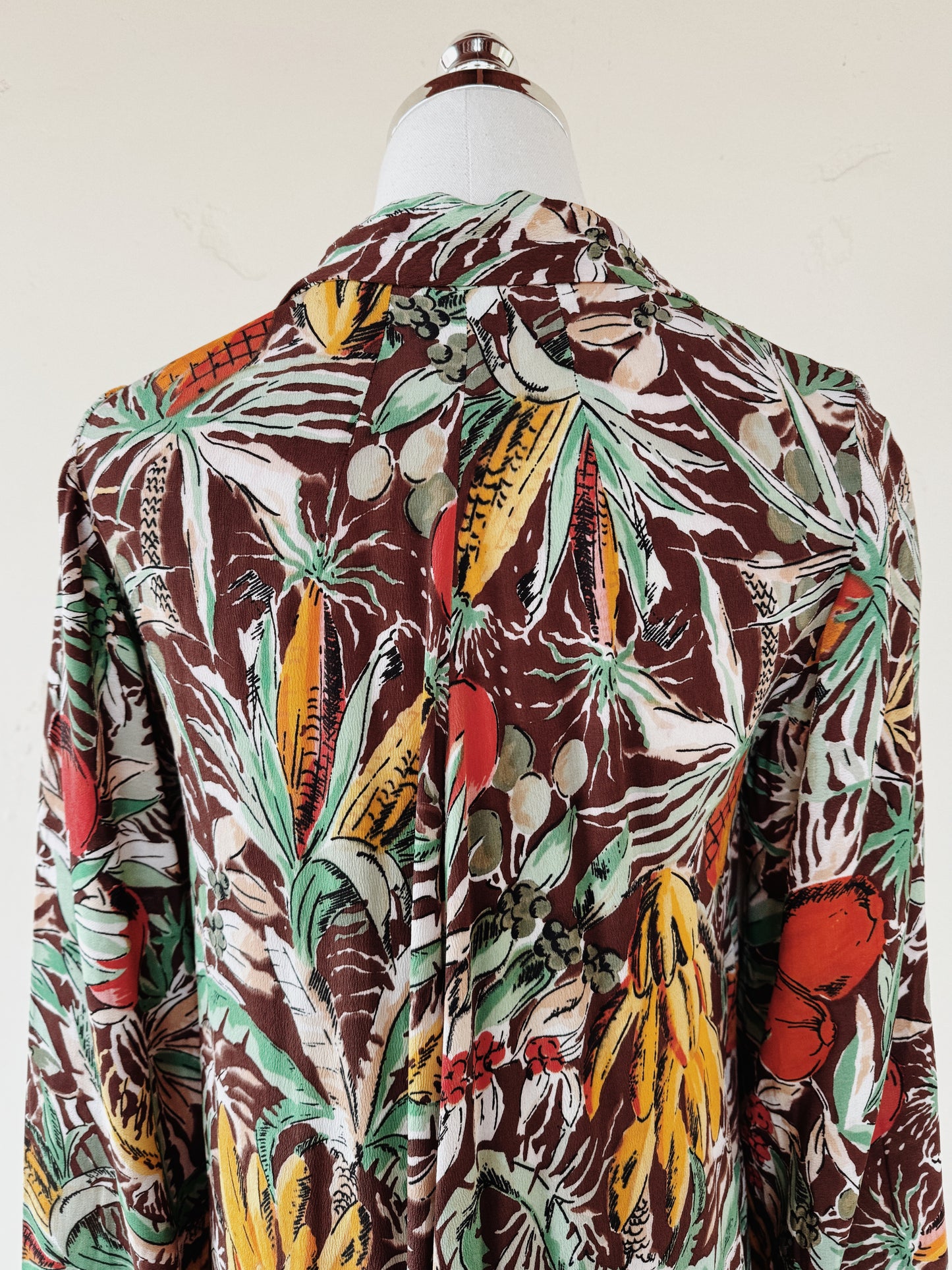1940s Fruit Print Crepe Kaftan Dress- S/M