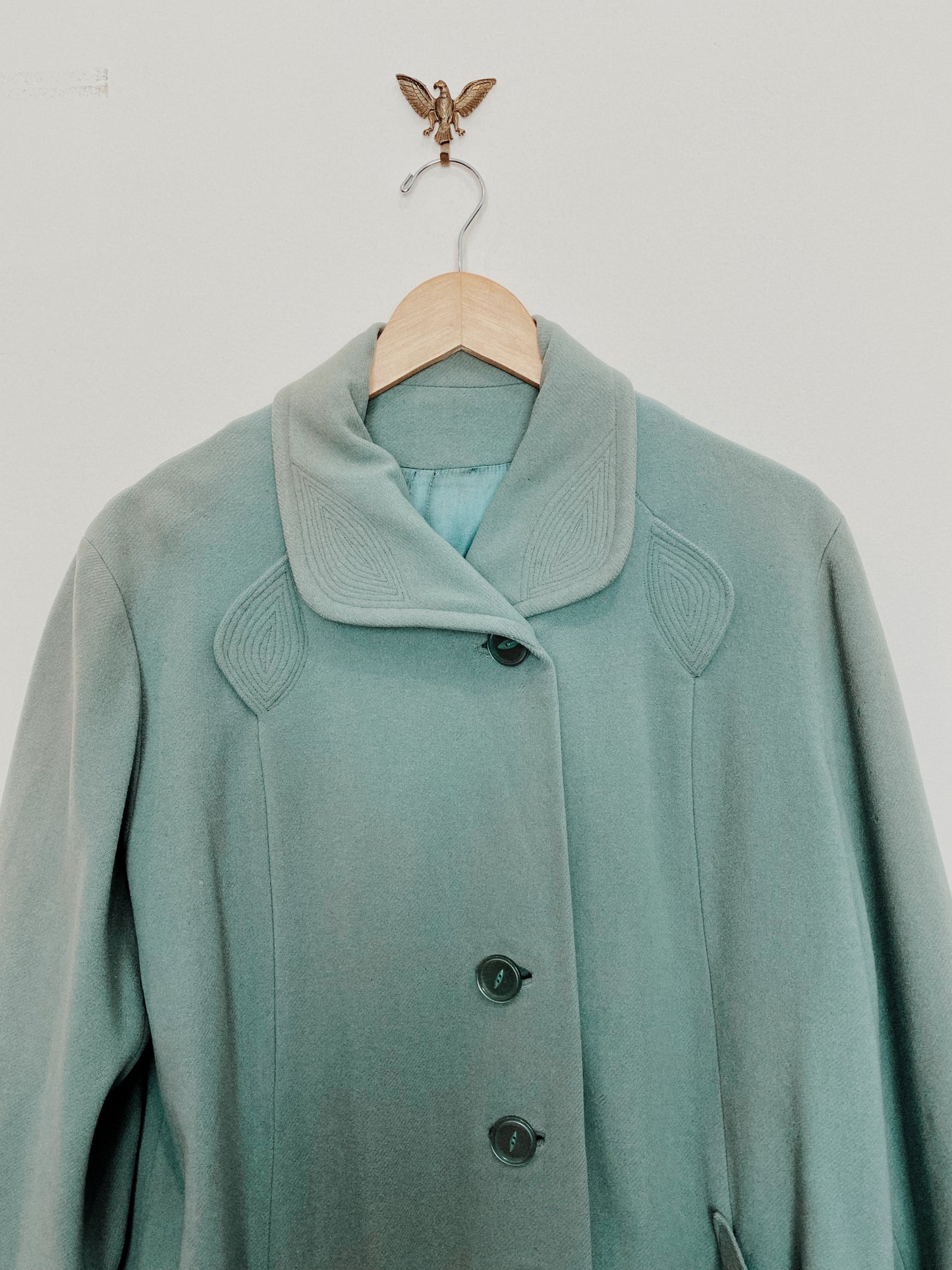 1950s Sea Foam Swing Coat w/ Deco Details- L/XL
