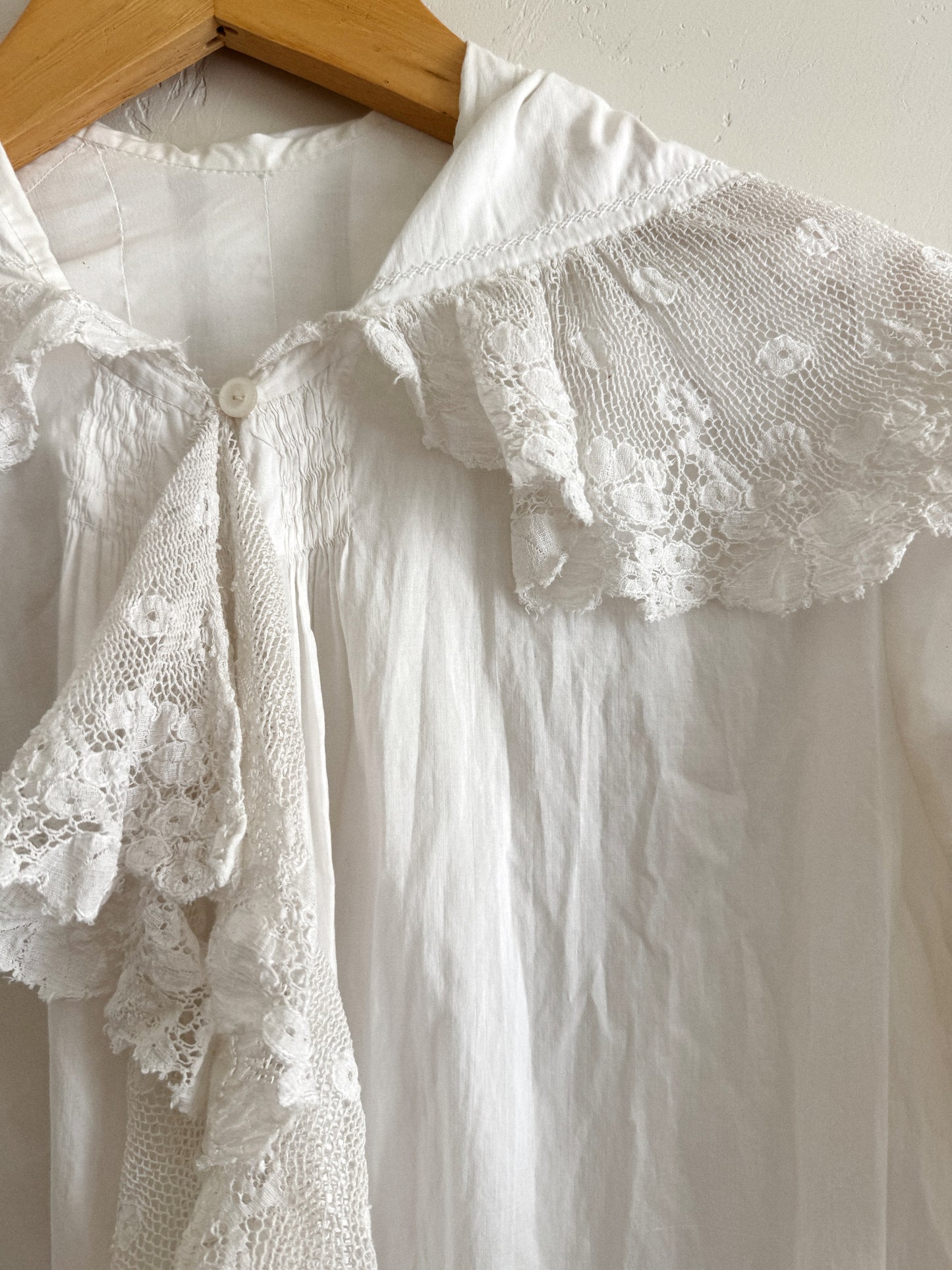 Edwardian White Angel Sleeve Boudoir Robe w/ Handmade Lace- S-S/M