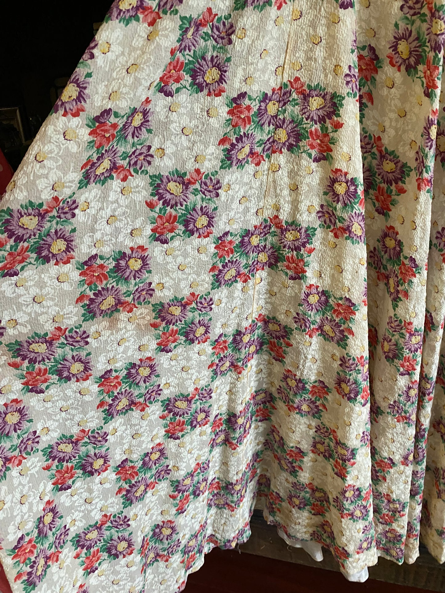 1940s Multicolored Floral Seersucker Gown- 6