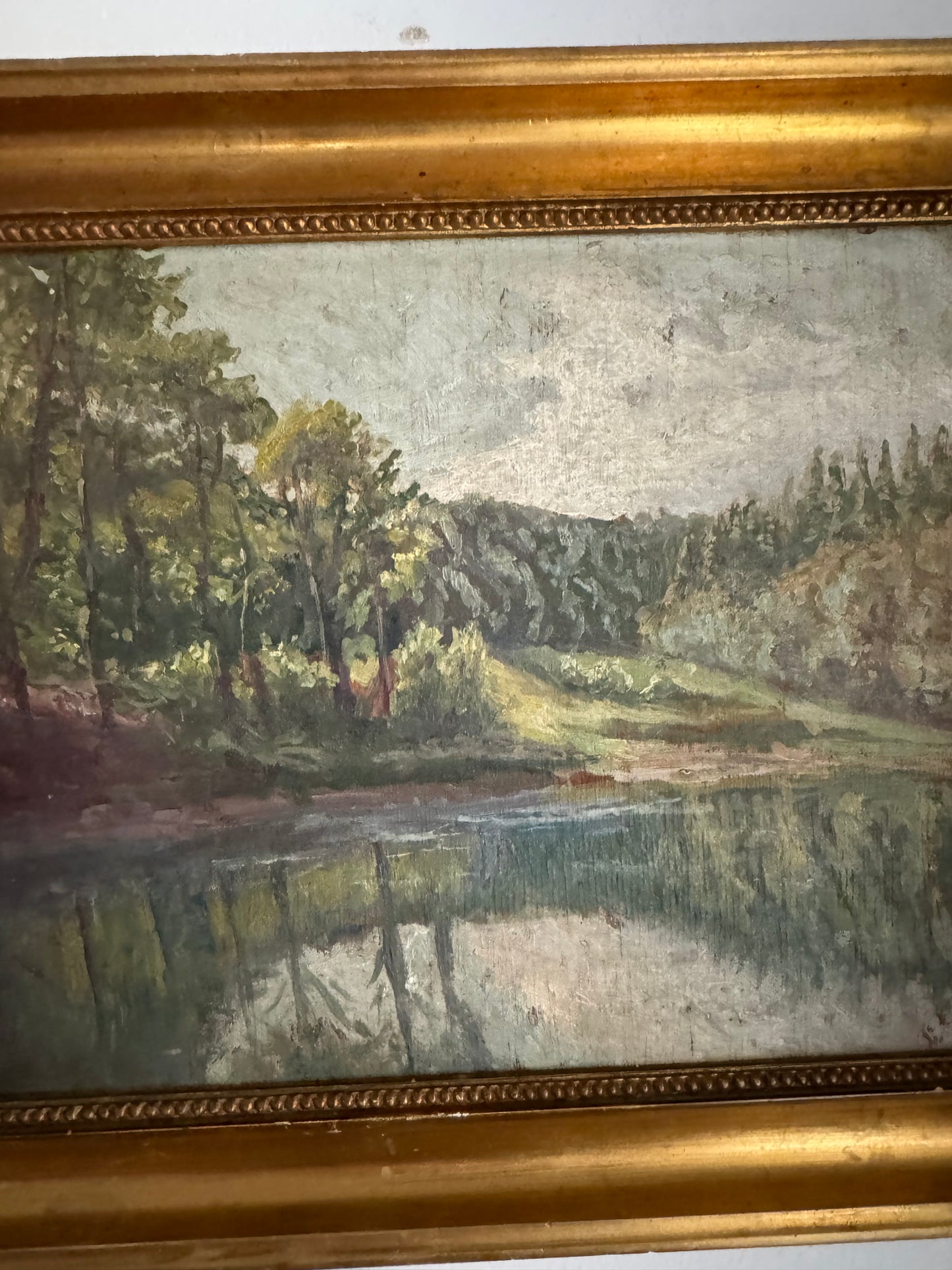 1940s Eucalyptus River Scene Oil on Wood- 10 x 12”