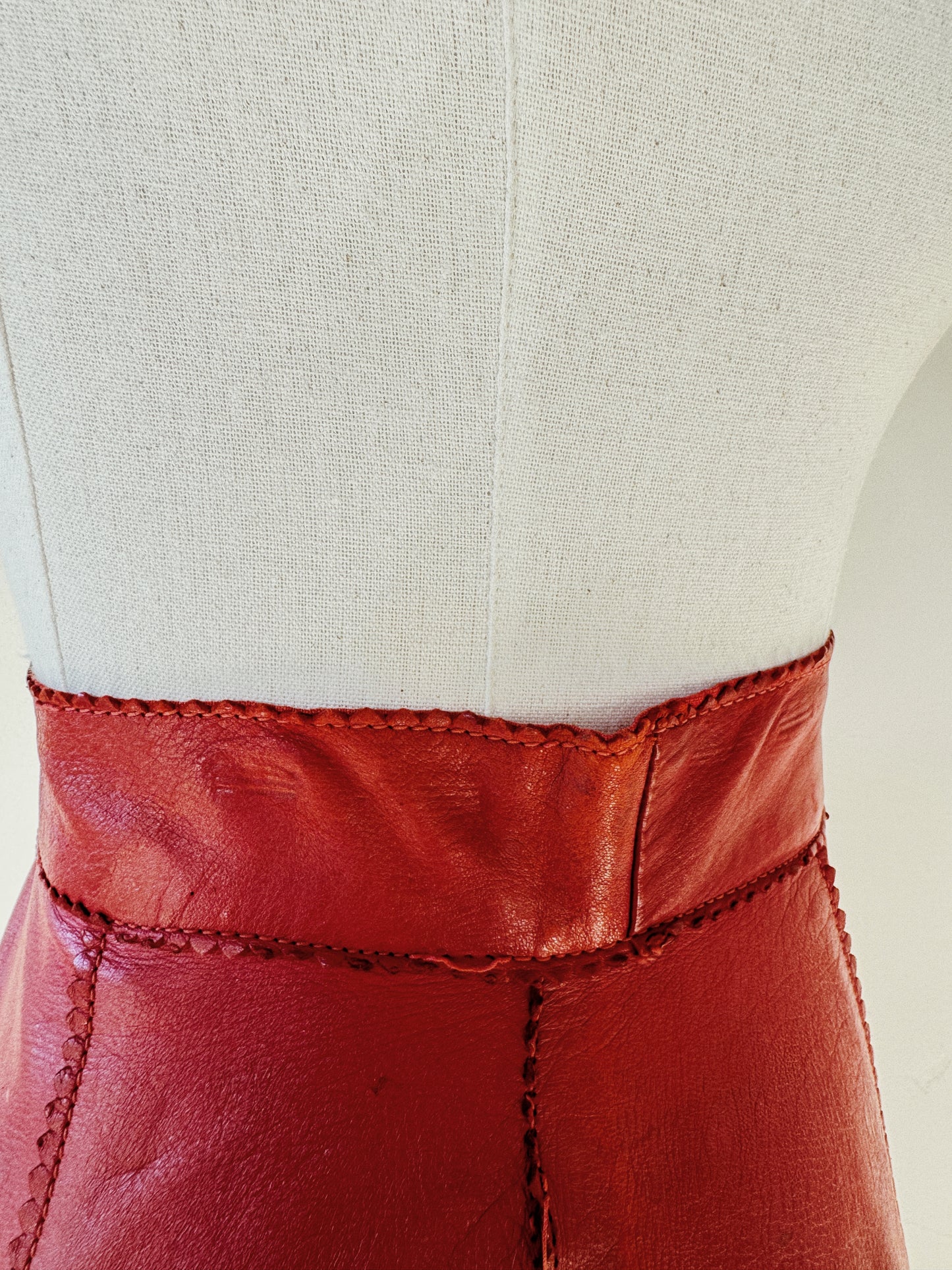 1930s/40s Western Oxblood Red Leather Fringe Cowgirl Skirt- S
