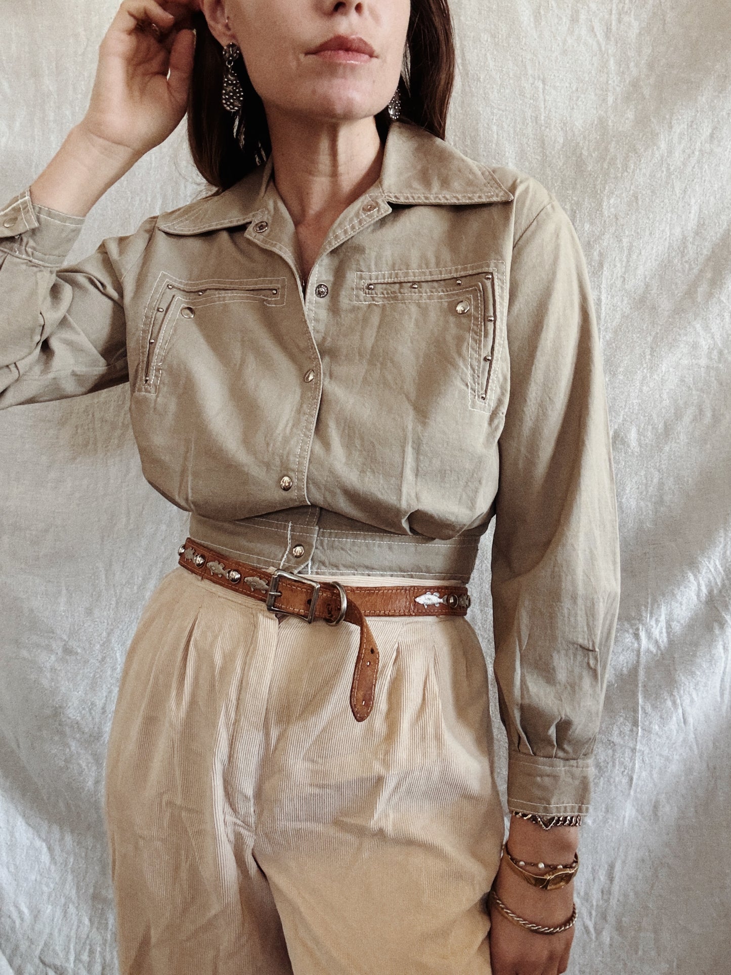 1950s Taupe Studded Cropped Western Jacket- S/M