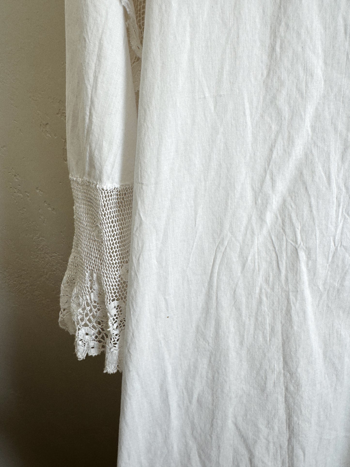 Edwardian White Angel Sleeve Boudoir Robe w/ Handmade Lace- S-S/M