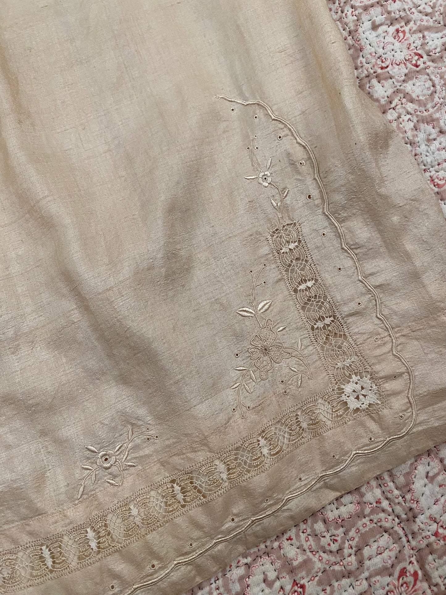 Antique Intricate Ecru Silk Lace Blouse- S/M