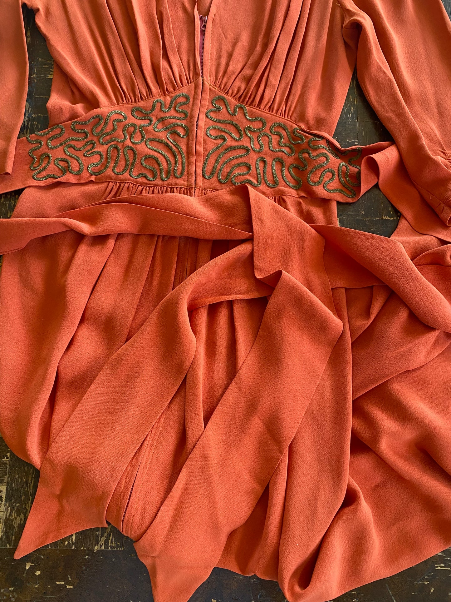 1930s Terra Cotta Soutache Evening Gown- 6