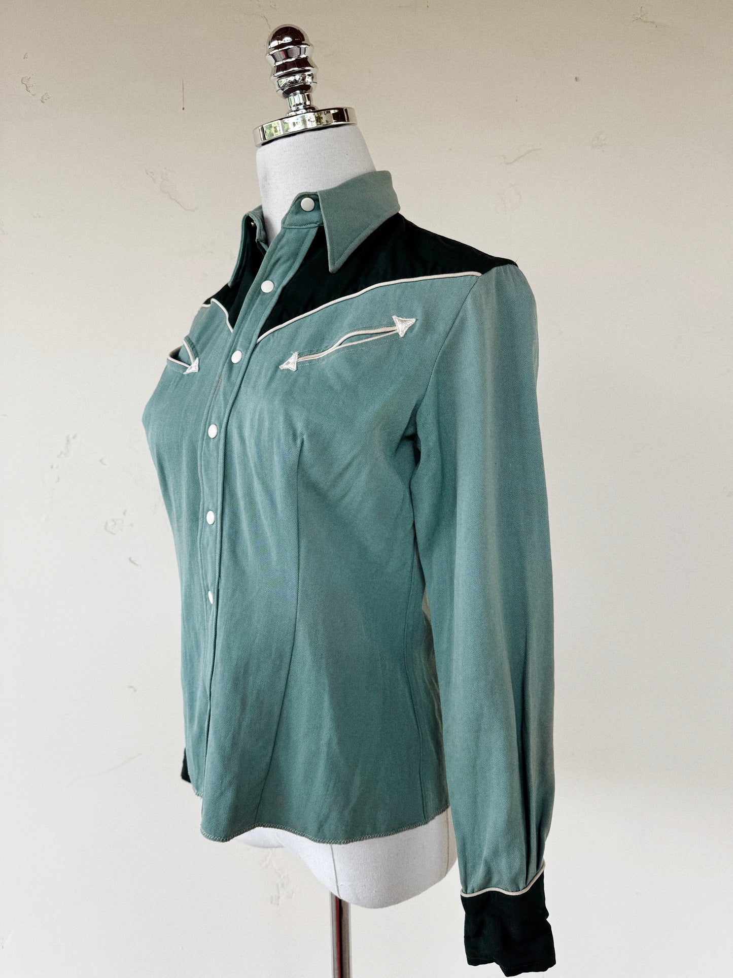 1950s Emerald + Sage Gabardine Western Top- S/M