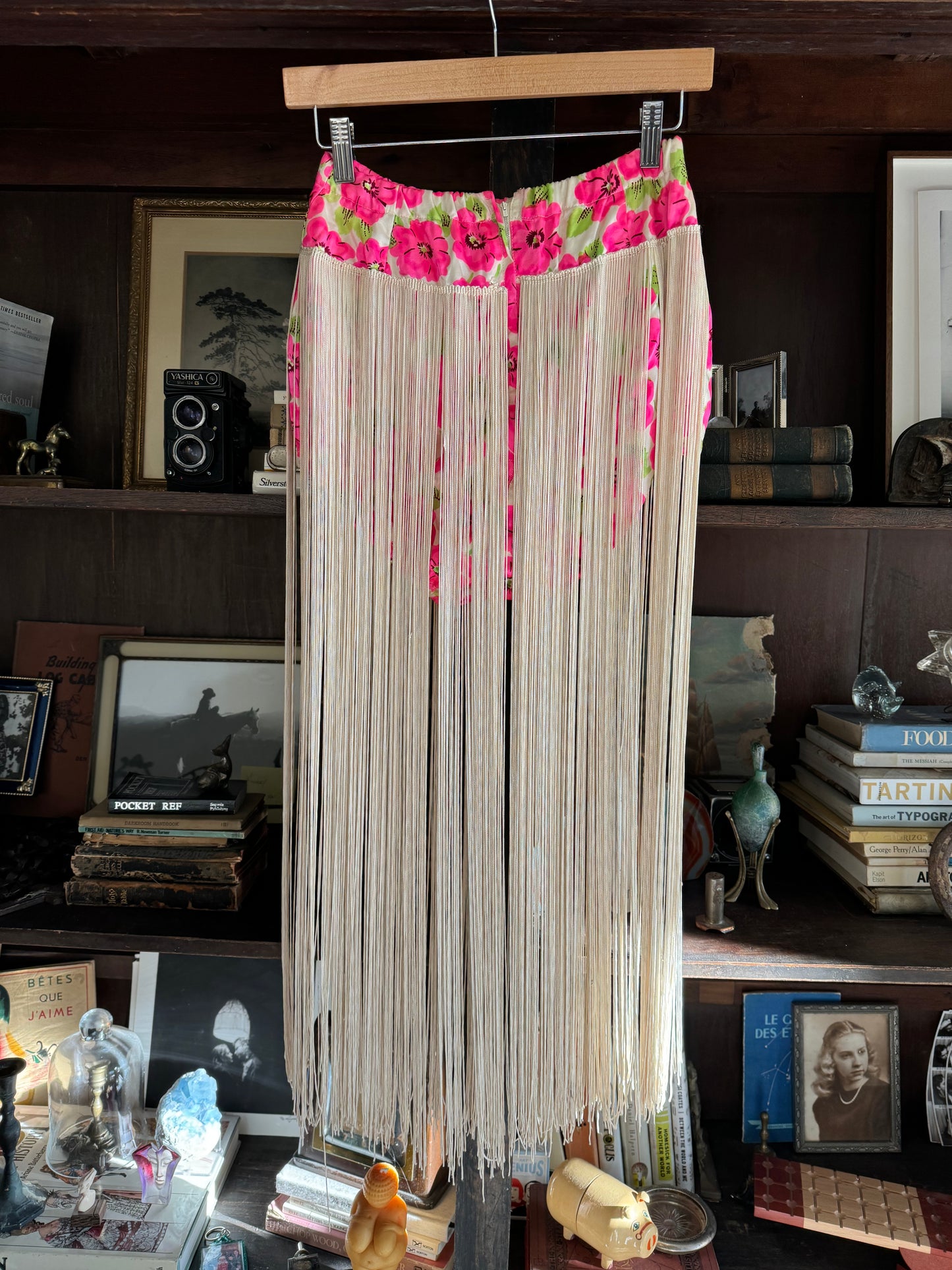 1940s Long Fringe Day Glo Floral Show Girl Bottoms- M