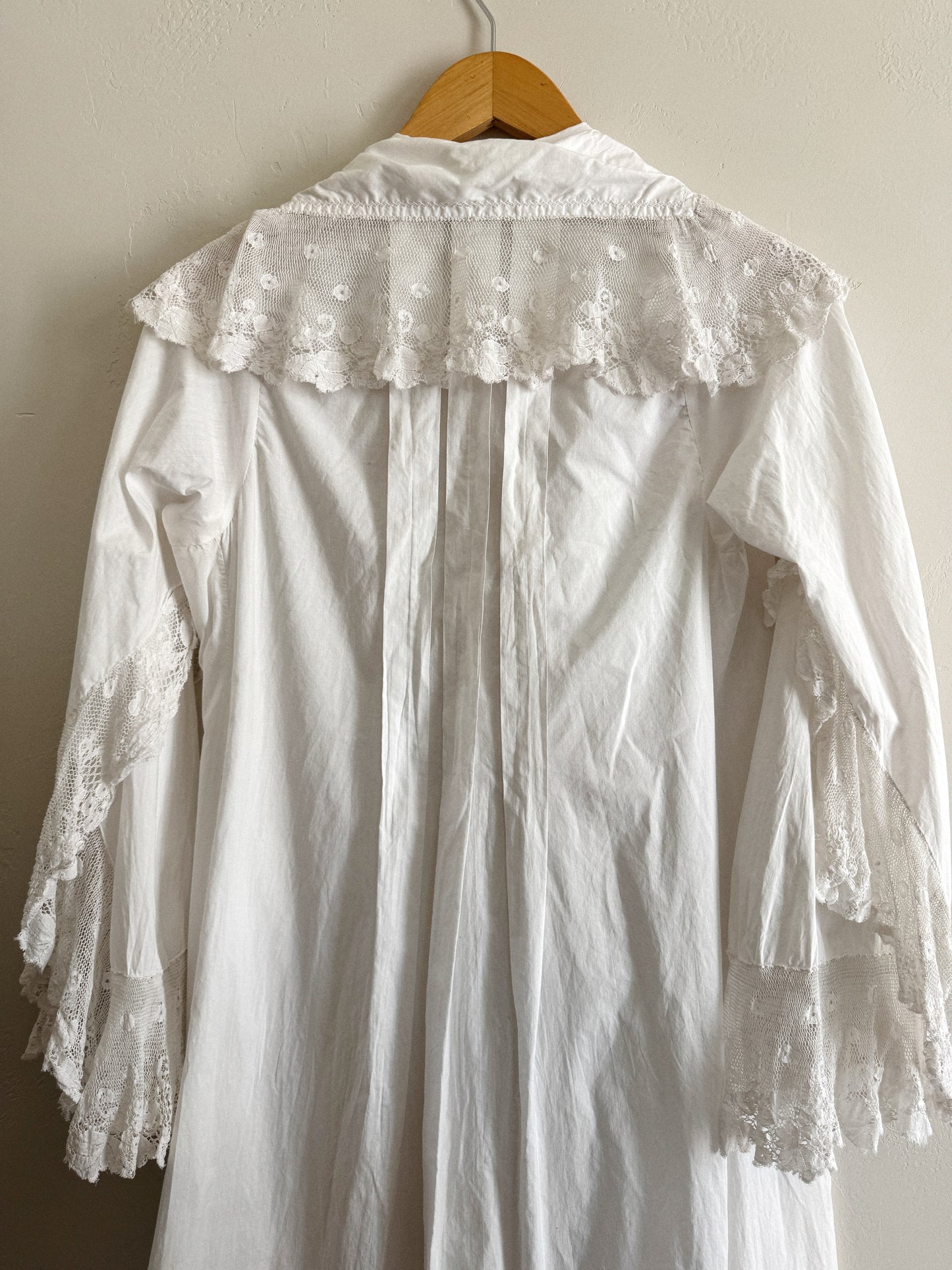 Edwardian White Angel Sleeve Boudoir Robe w/ Handmade Lace- S-S/M