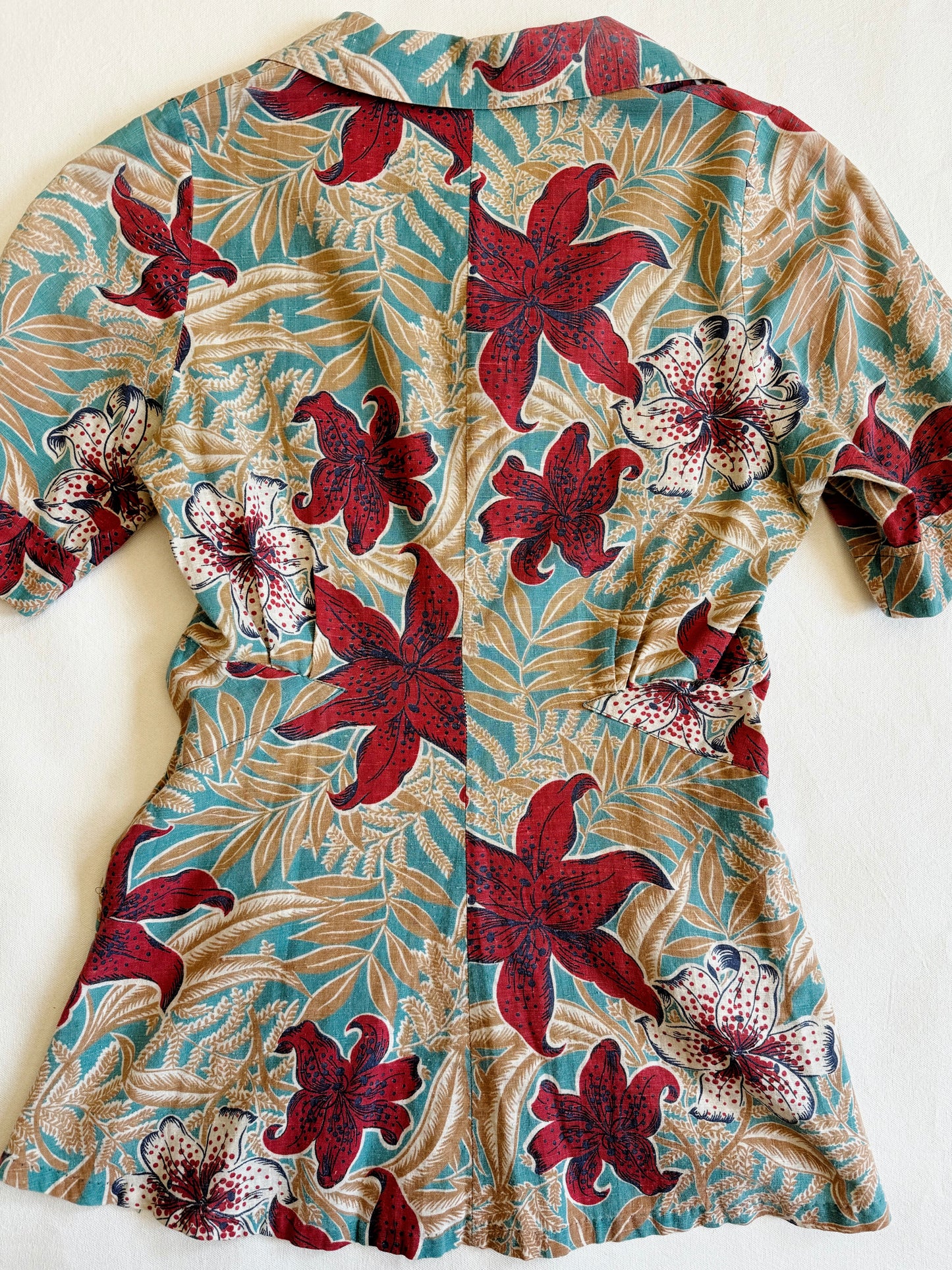 1940s Hawaiian Floral Cotton Blouse- S
