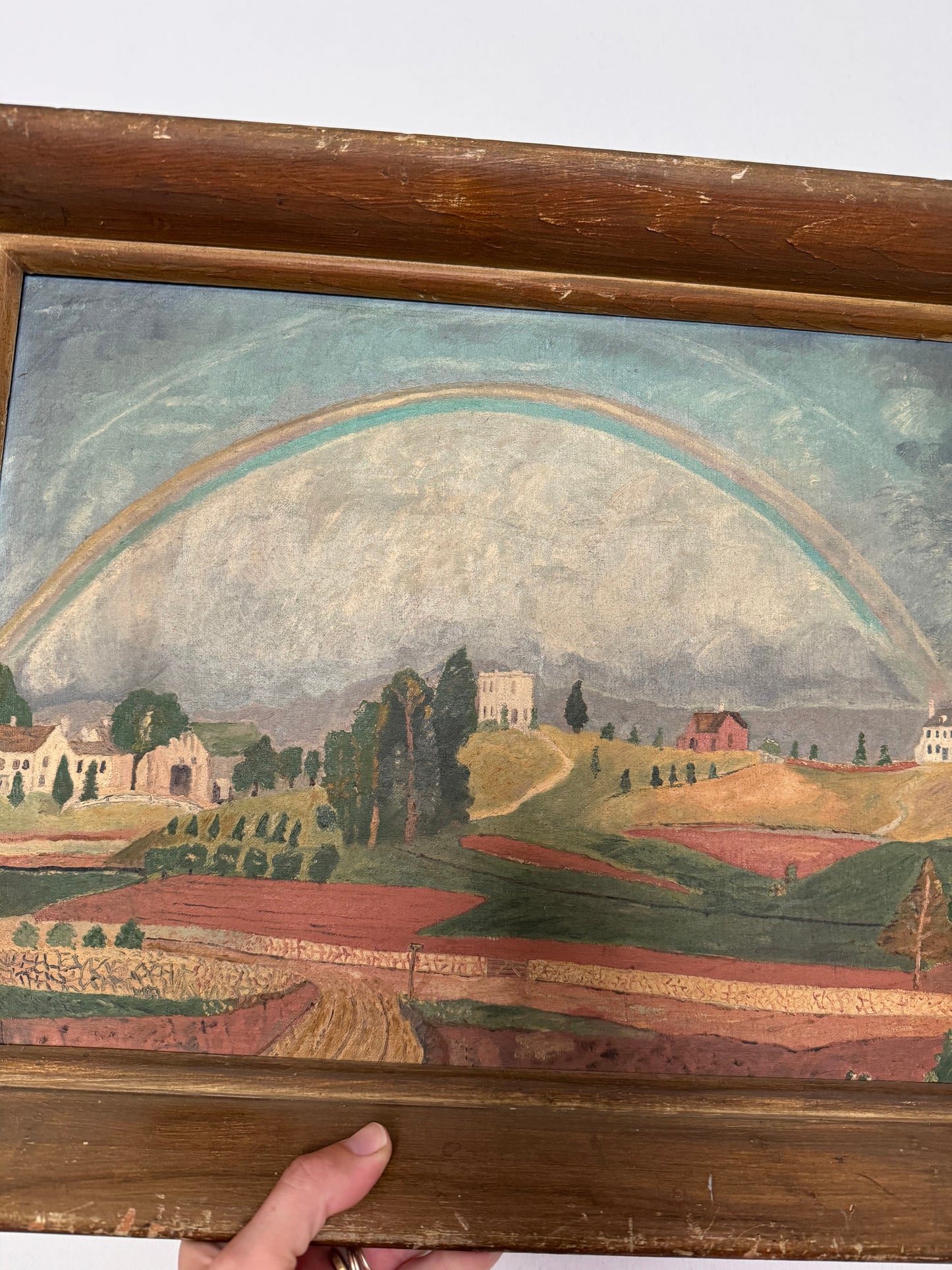 1950s American Folk Art Painting Brook Farm- 15x19”