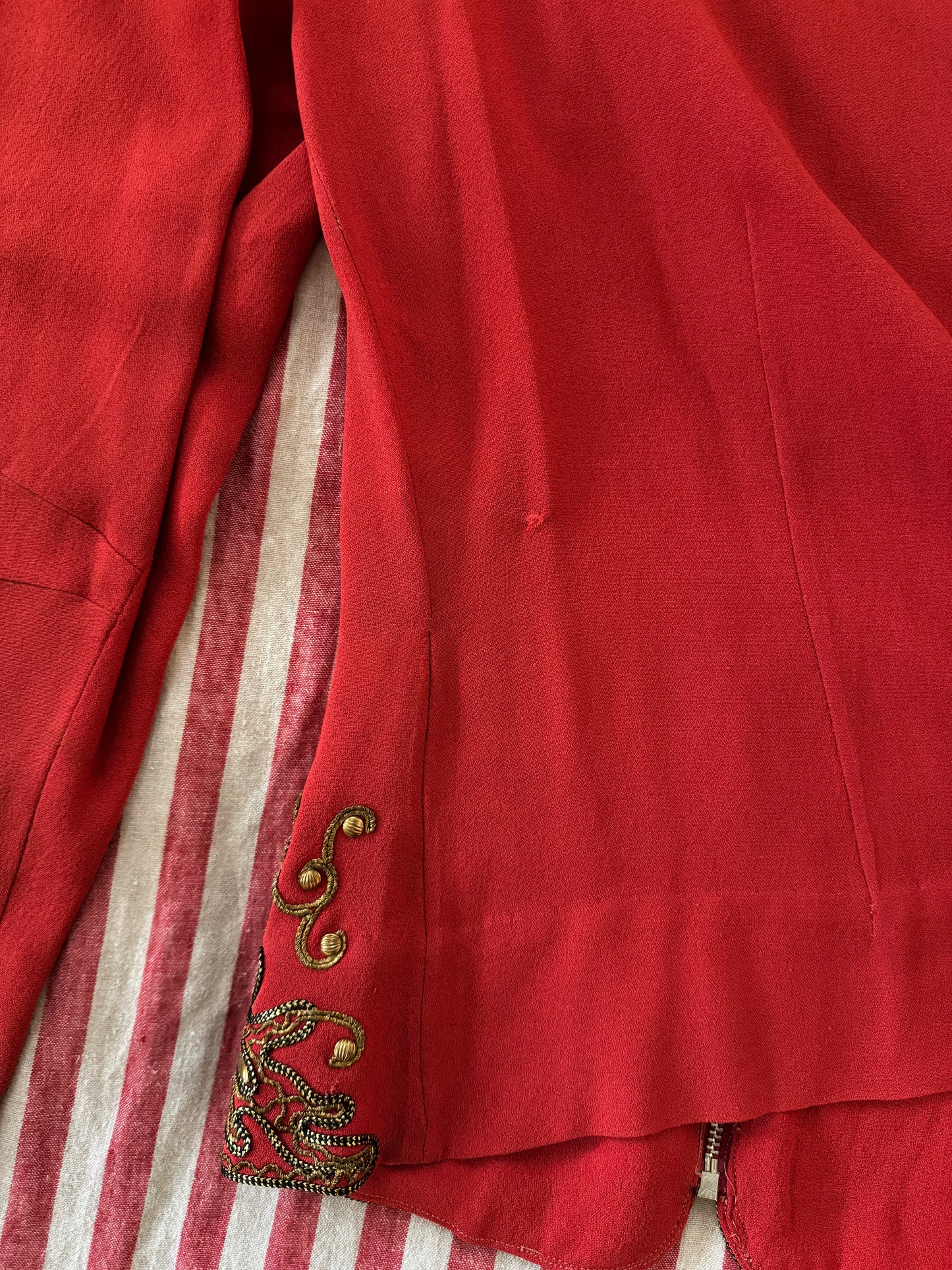 1930s Heavily Studded Muted Red Jacket w/ Gold Bullion- S/M-M