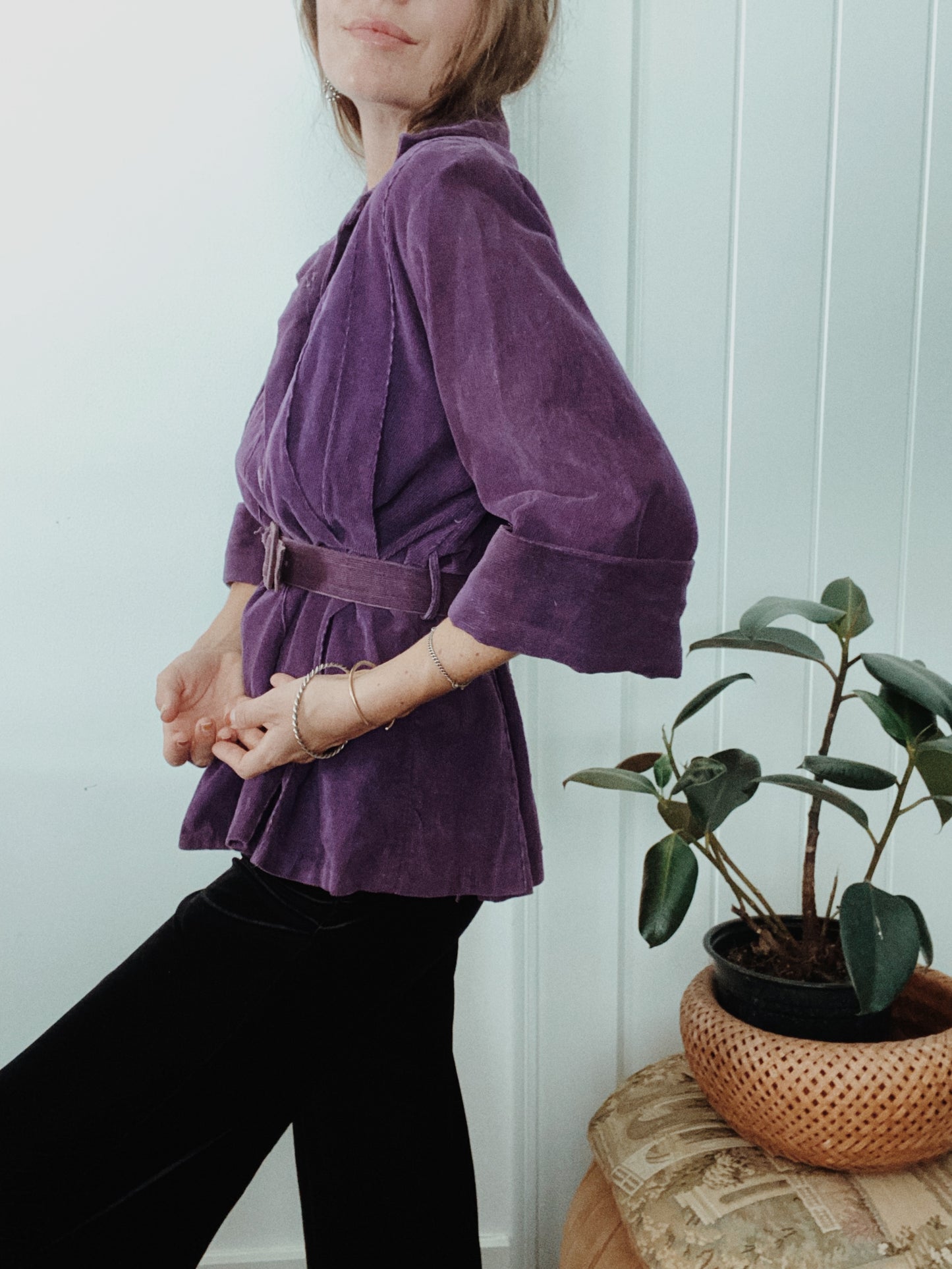 1930s/40s Purple Faded Corduroy Belted Jacket- M/L