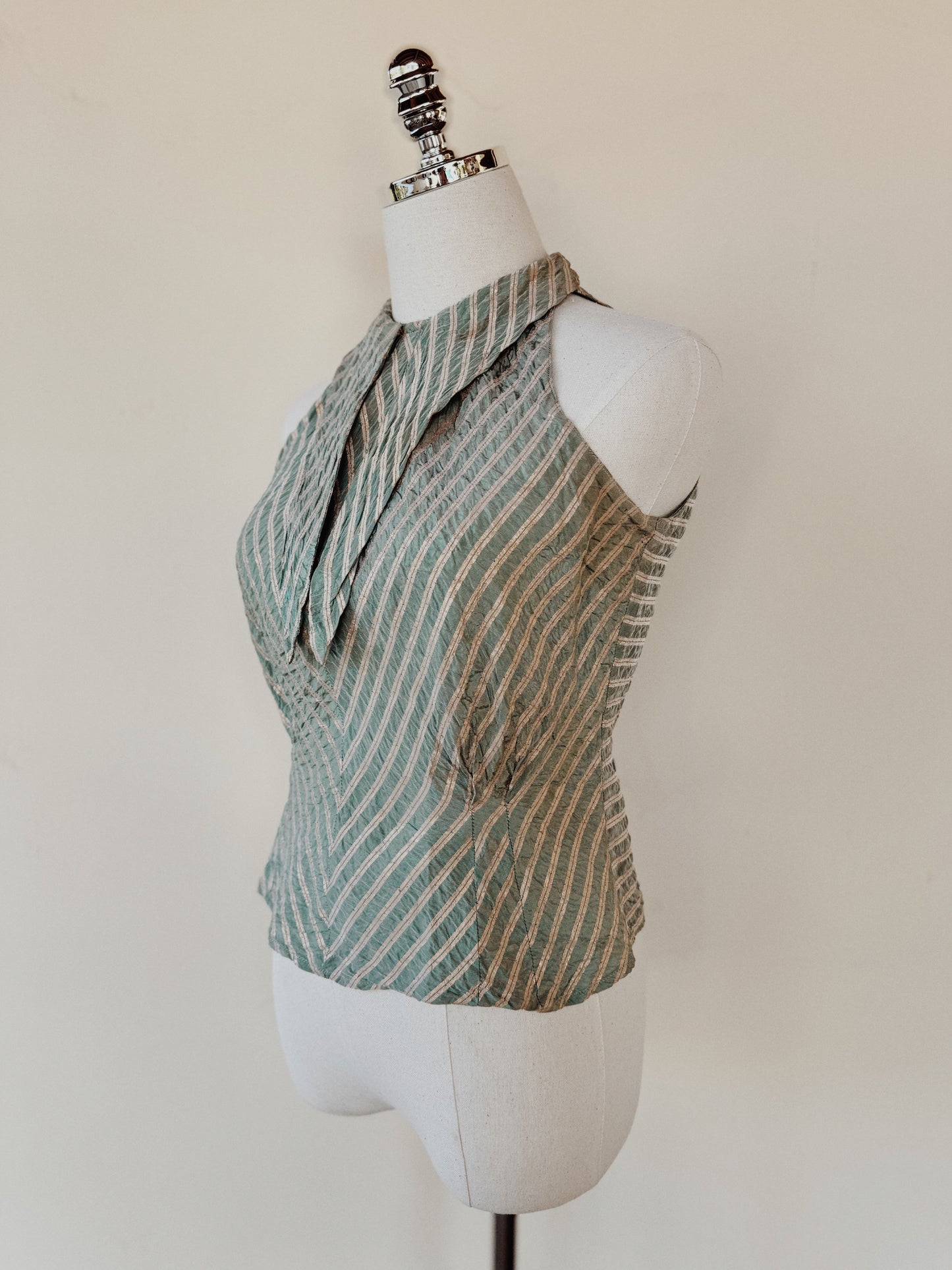 1930s Sea Foam Lamé Dagger Collar Halter Top- S/M