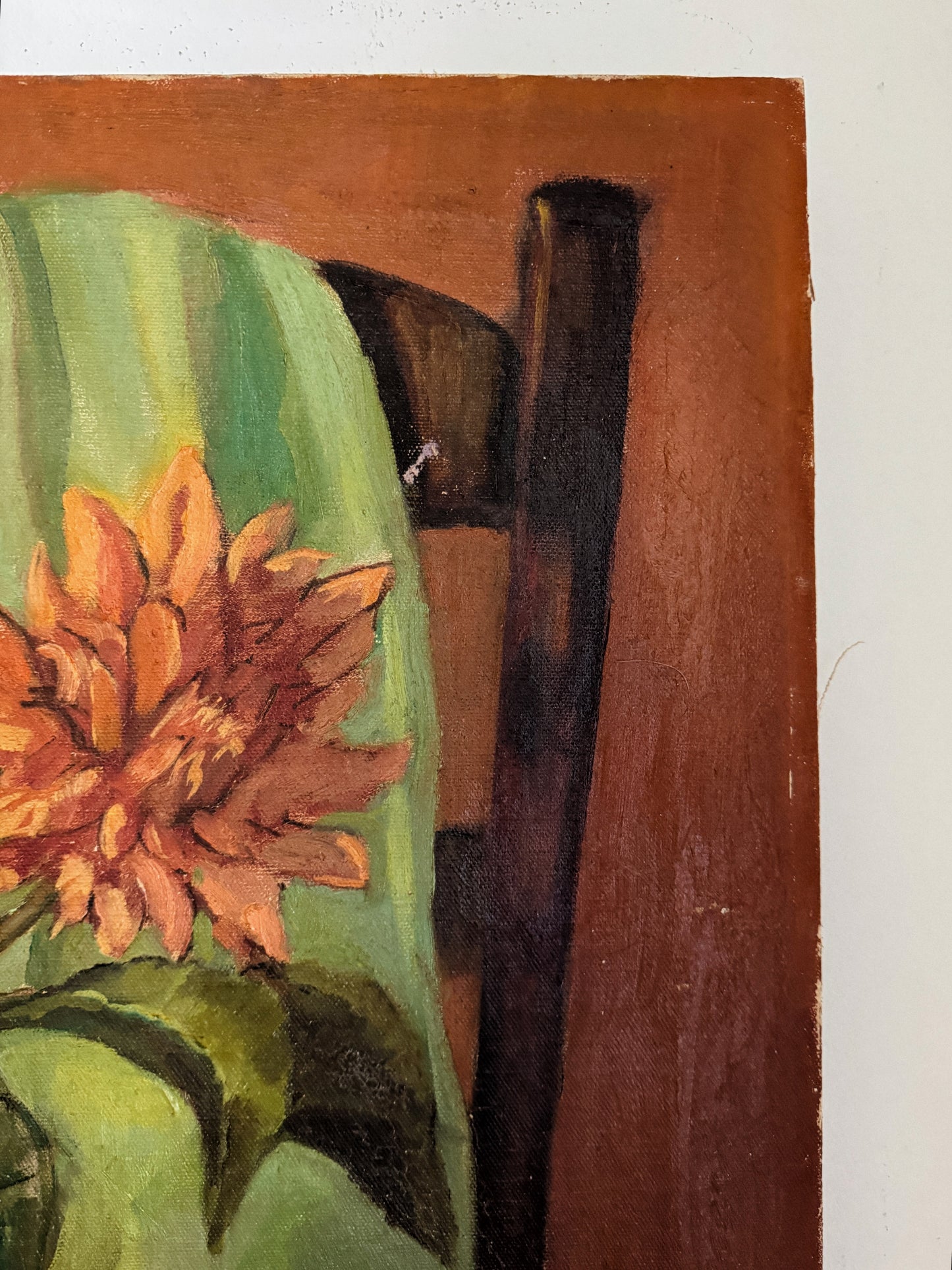1960s Dahlia Floral Still Life - Oil on Canvas- 16 x 20”