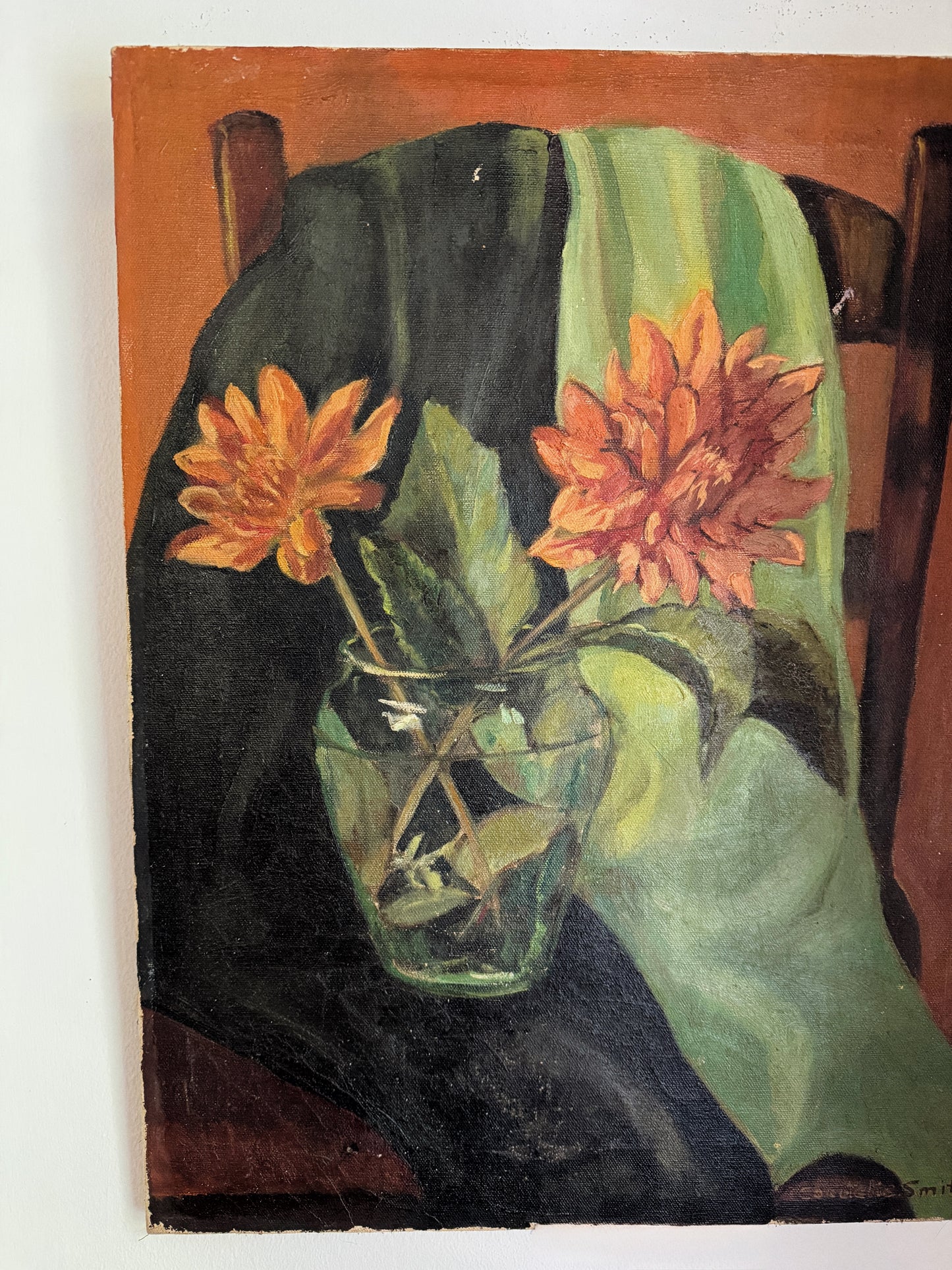 1960s Dahlia Floral Still Life - Oil on Canvas- 16 x 20”